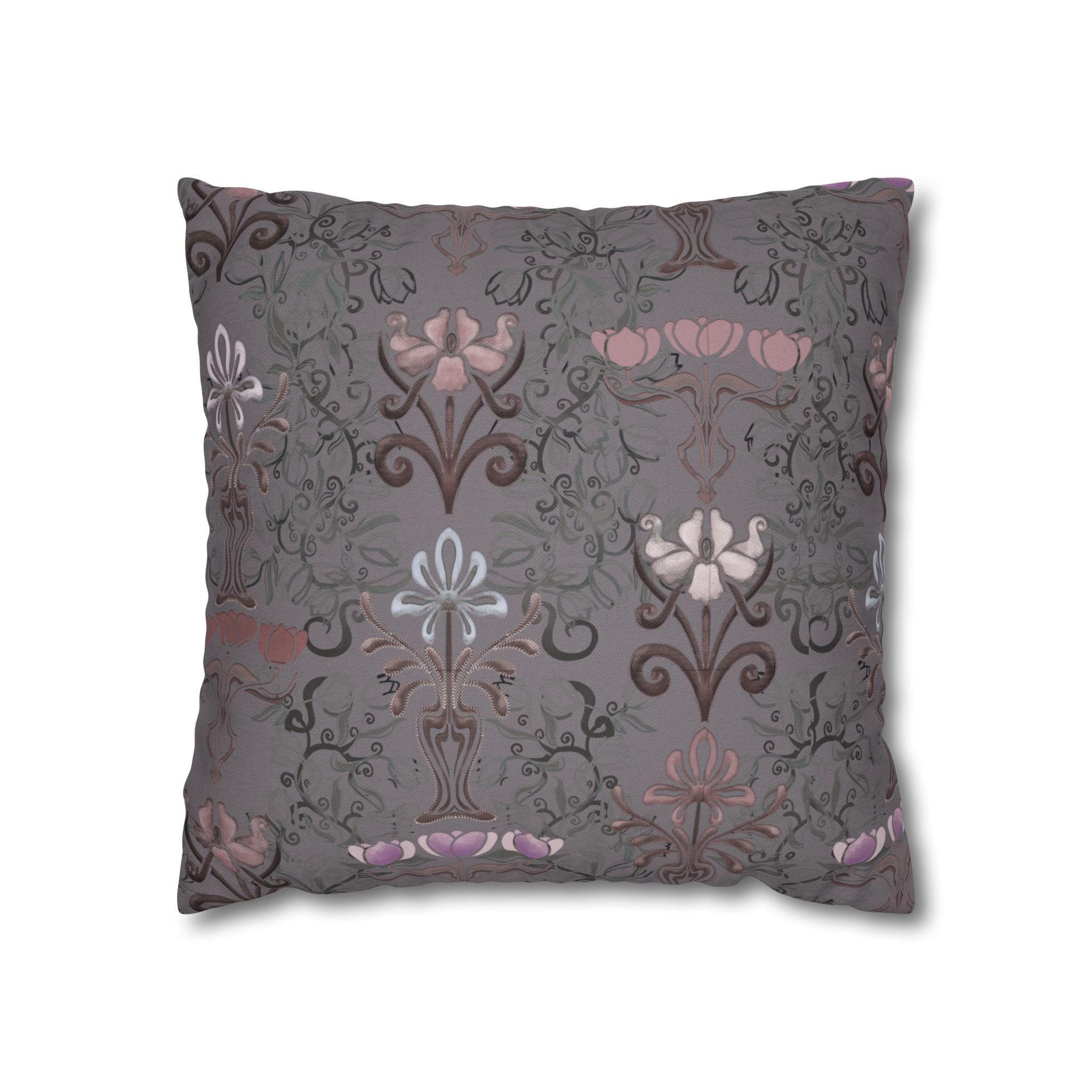 Ornate Floral Purple Tulips on Slate Decorative Square Pillowcase