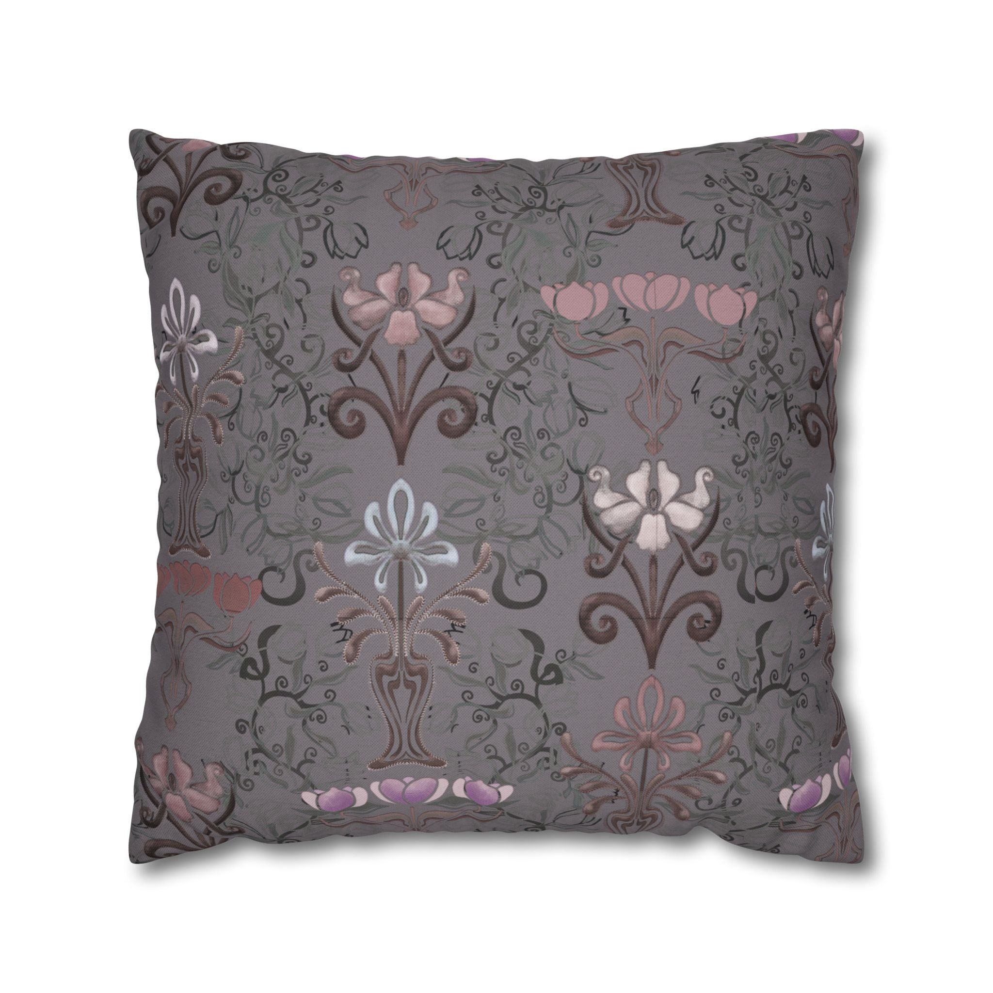 Ornate Floral Purple Tulips on Slate Decorative Square Pillowcase