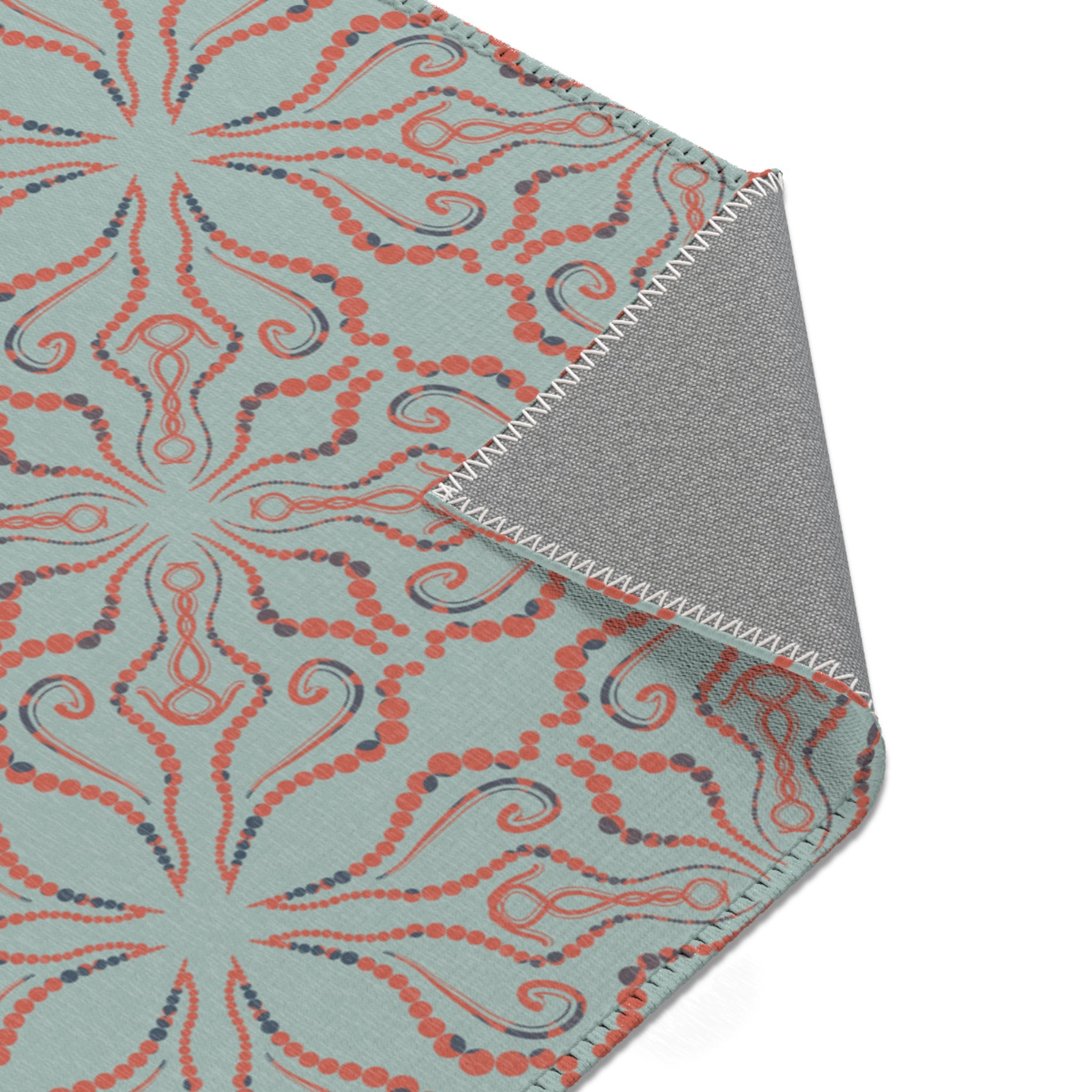 Retro Western Farmhouse Area Rug in Slate Blue— Distressed Ornamental Accent Rug for Living Room, She-Sheds & Man Caves