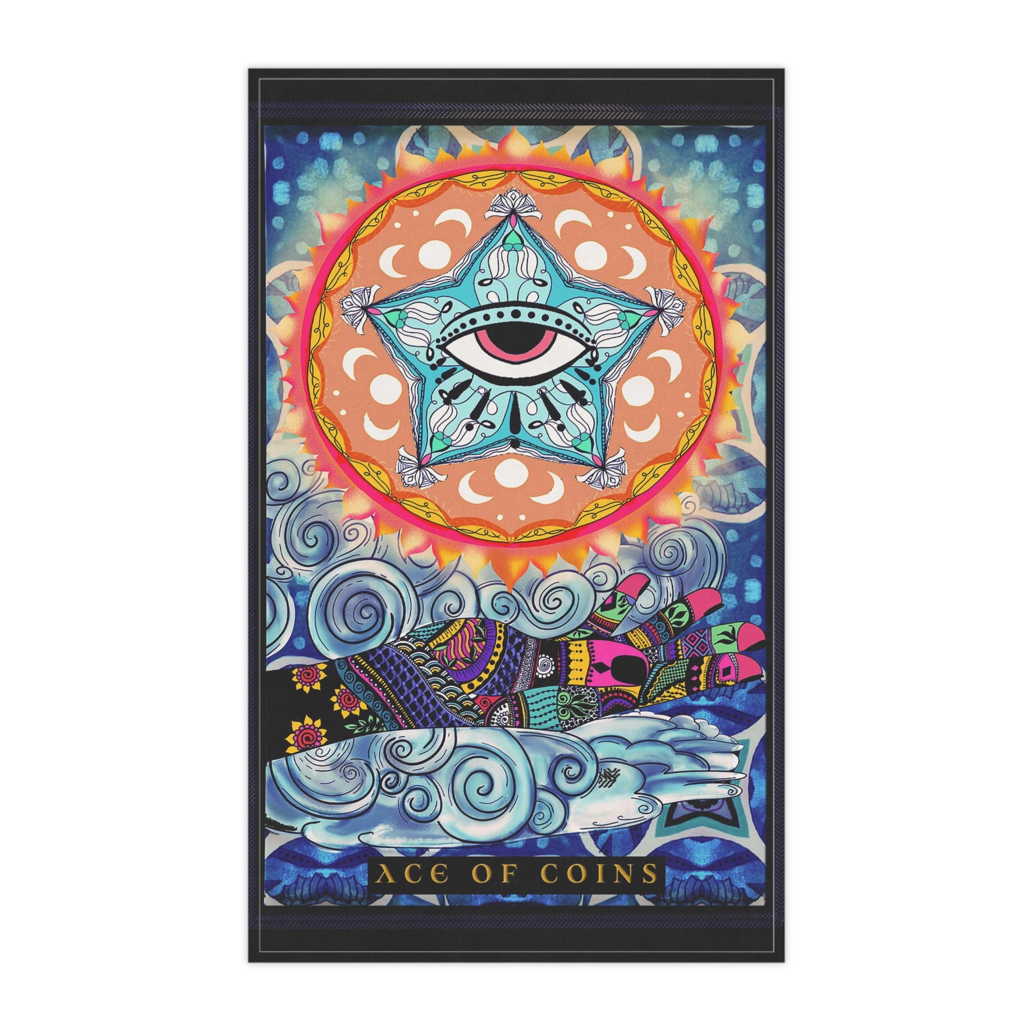 The Ace of Coins Tarot Card Kitchen Tea Towel — Design by Leah Quinn