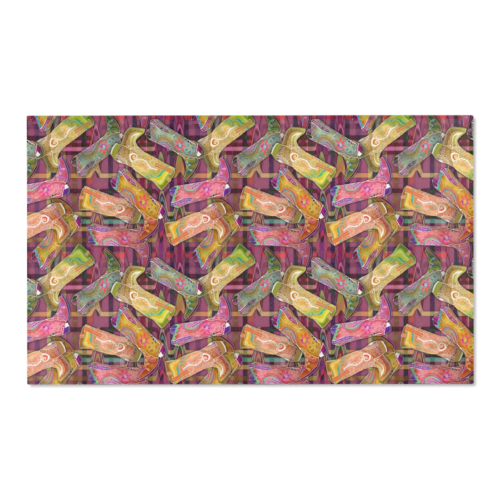 Lets Go Glamping Cowgirl Boots Area Rug — Distressed Ornamental Accent Rug for She Sheds, Bedrooms & Office