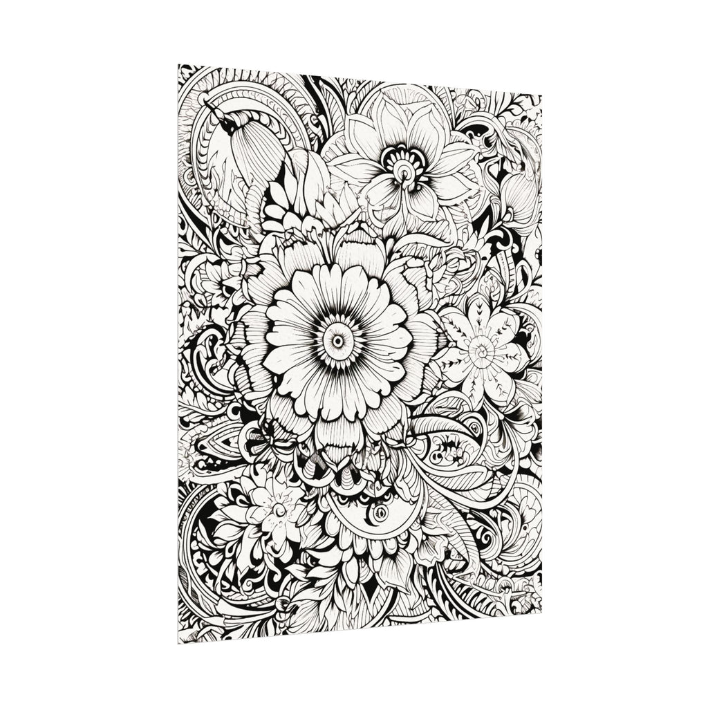 Boho Flower Number 6 Jumbo Coloring Poster — Textured Watercolor Matte Print 36x48 inch/ 20x30 inch