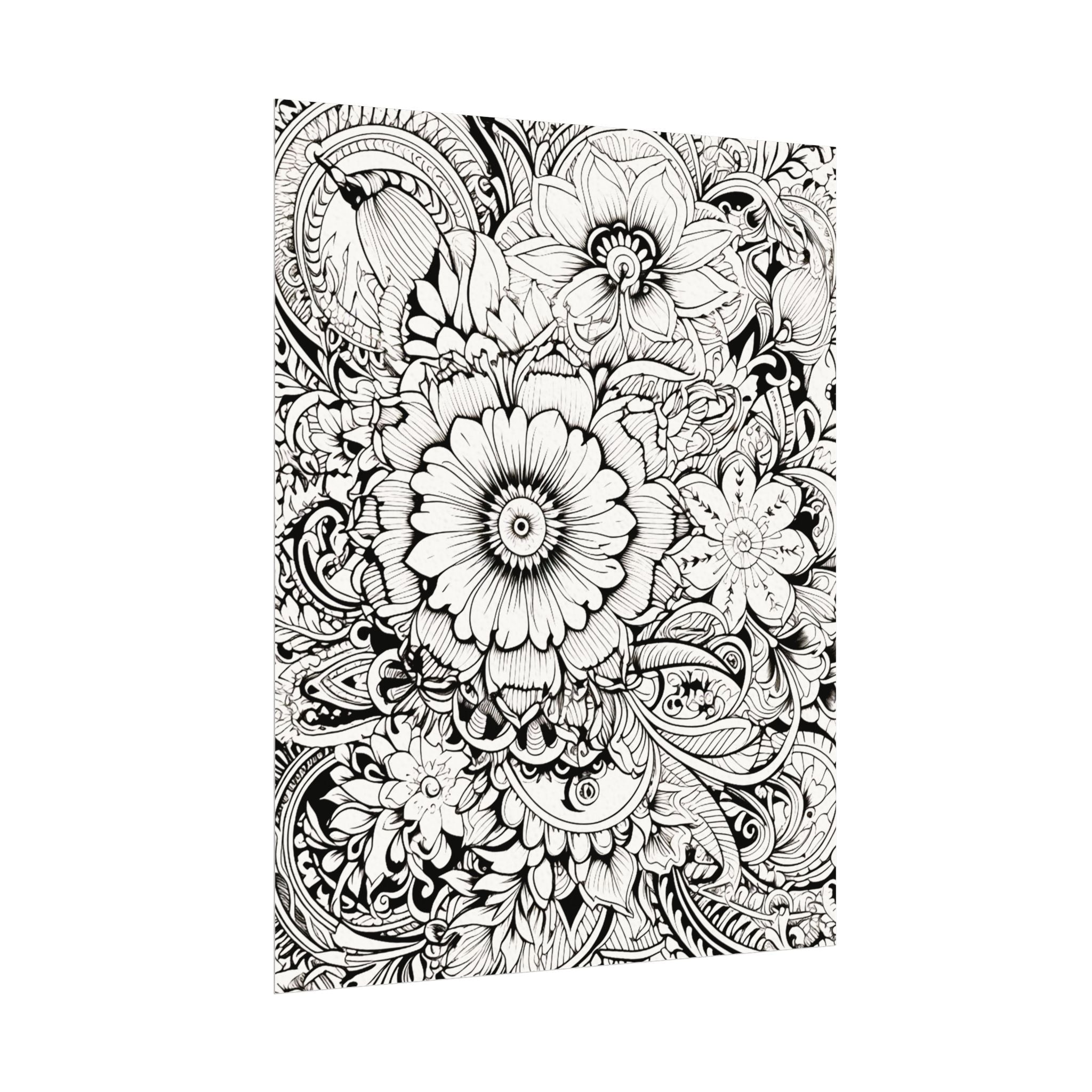 Boho Flower Number 6 Jumbo Coloring Poster — Textured Watercolor Matte Print 36x48 inch/ 20x30 inch