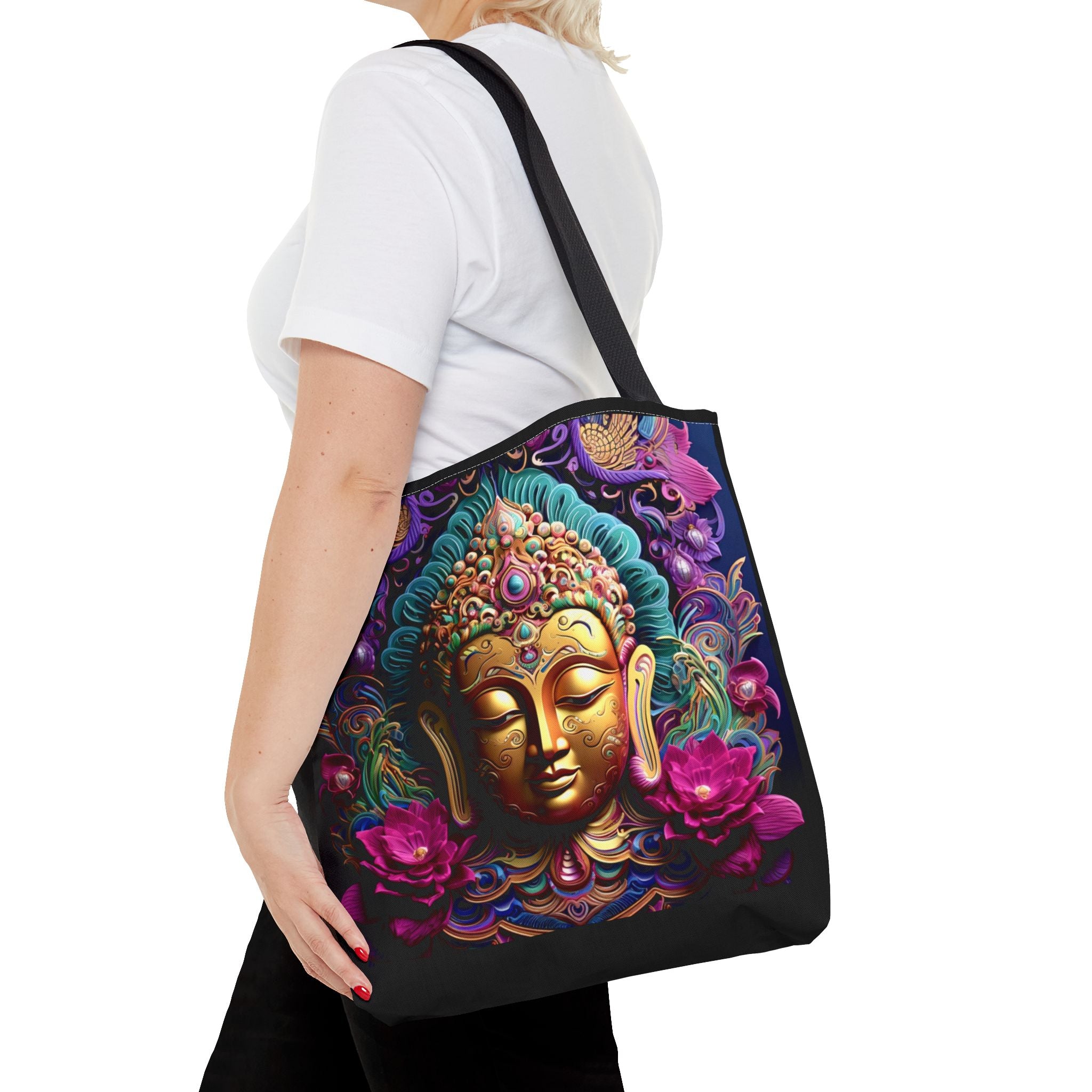 Tibetan Buddha Art Extra-Large Boho Tote Bag — All-Over Print