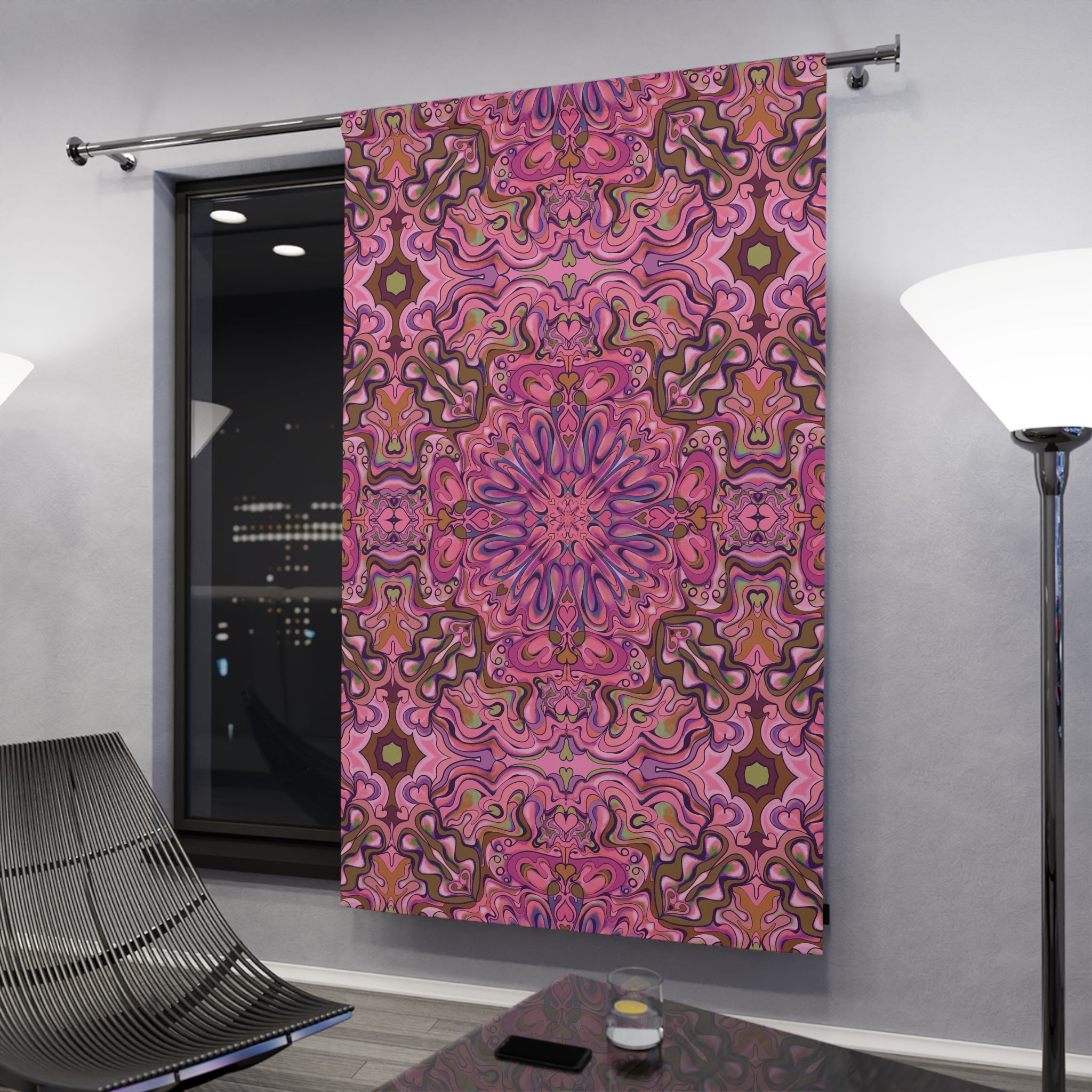 Mod Boho Dreams Blackout Curtain — in Magentas and Sepia (50×84", Single Panel)