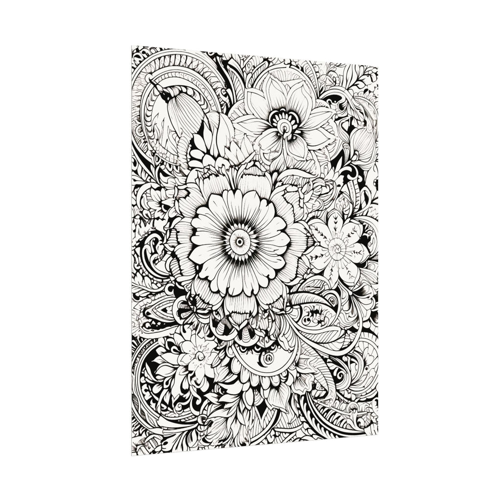 Boho Flower Number 6 Jumbo Coloring Poster — Textured Watercolor Matte Print 36x48 inch/ 20x30 inch
