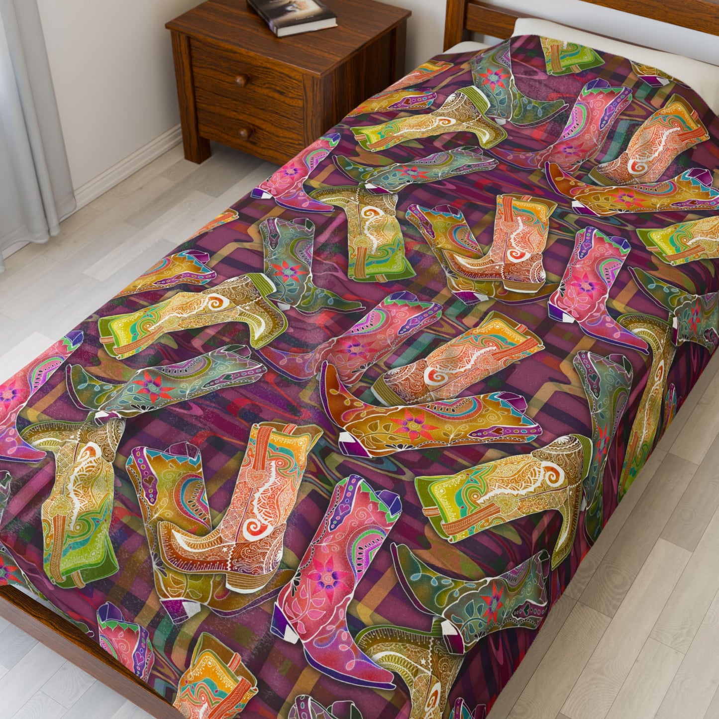 🤠✨ Cowgirl’s Boots – Let’s Go Glamping Velveteen Plush Blanket