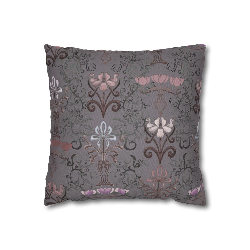Ornate Floral Purple Tulips on Slate Decorative Square Pillowcase