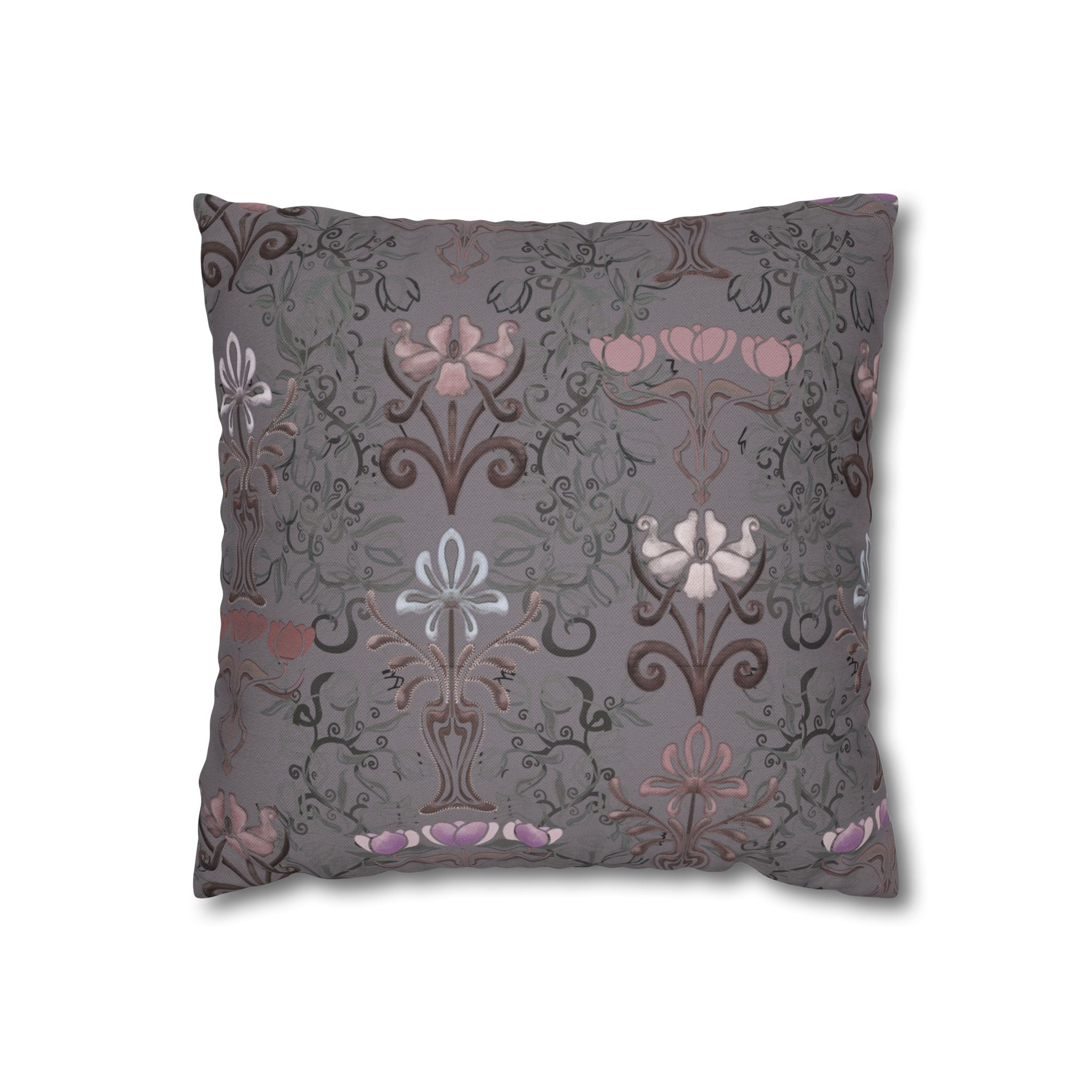 Ornate Floral Purple Tulips on Slate Decorative Square Pillowcase