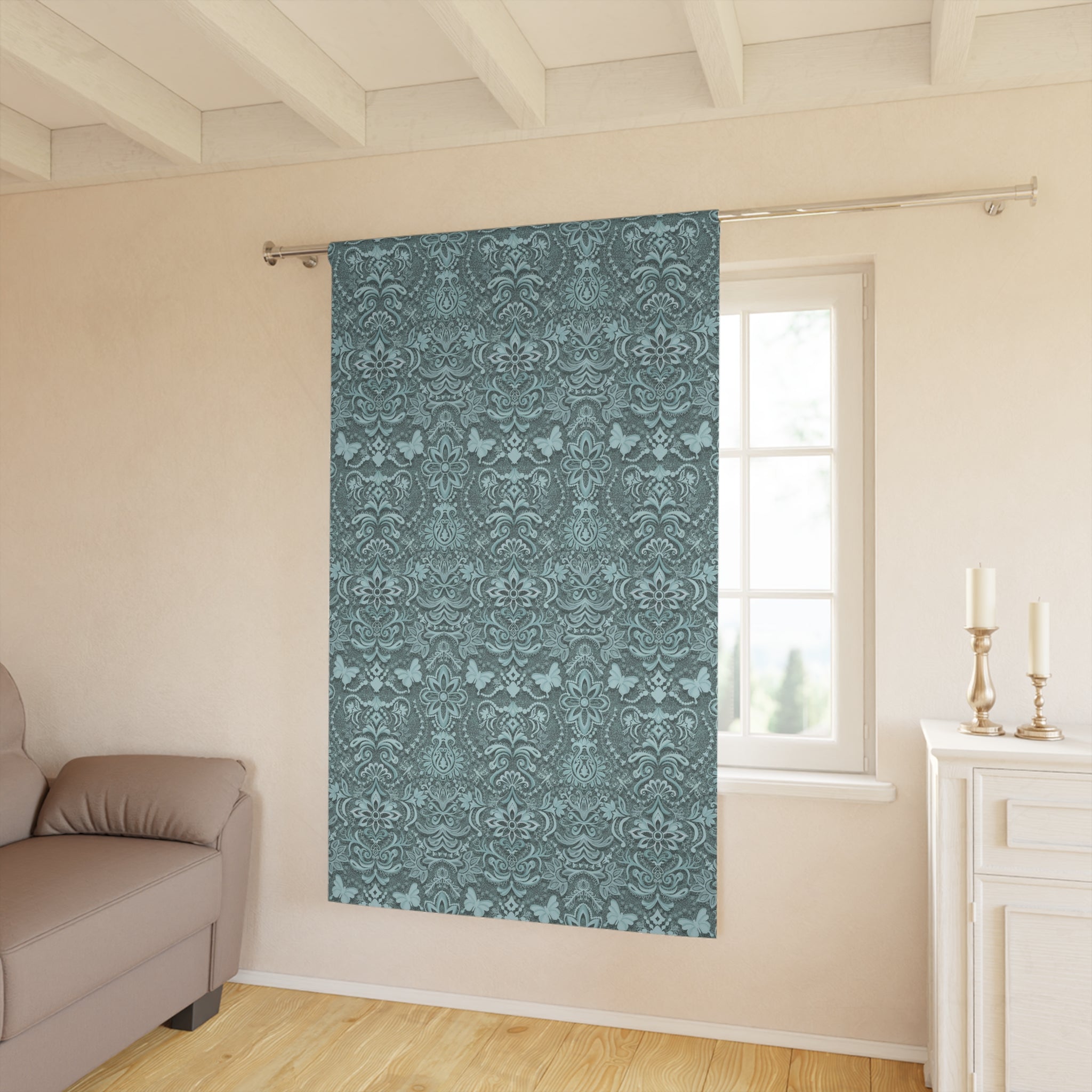 Vintage Brocade Deep Teal Blackout Curtain – Floral Single Panel 50x84"