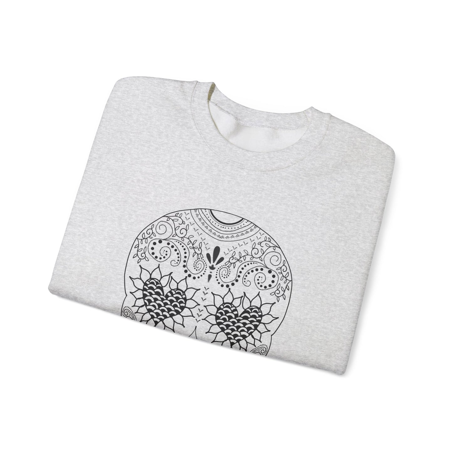 Skull Design Black line original art by Leah Quinn - Unisex Heavy Blend™ Crewneck Sweatshirt Sizes S-5X - Great gifts for the Season