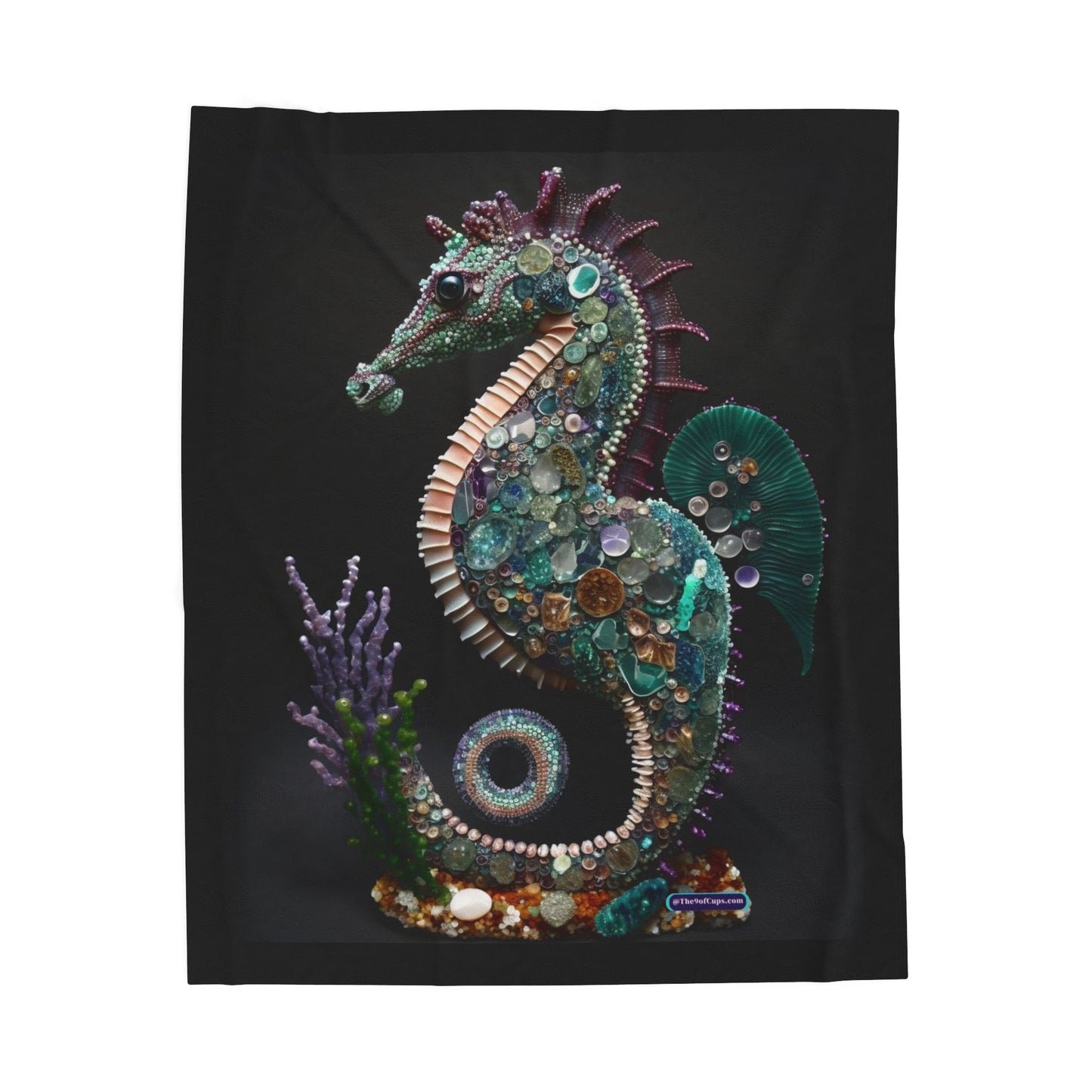 Seahorse Crystal Mosaic Art Velveteen Plush Blanket – Cozy Ocean-Inspired Throw