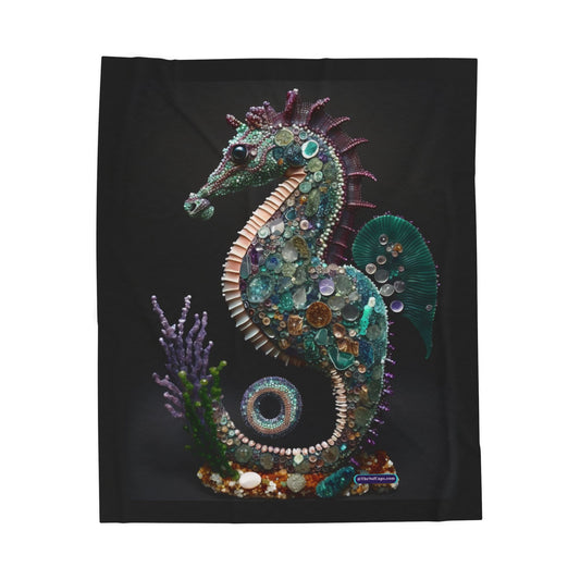 Seahorse Crystal Mosaic Art Velveteen Plush Blanket – Cozy Ocean-Inspired Throw