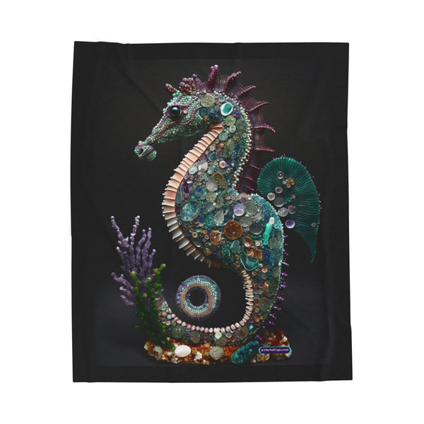 Seahorse Crystal Mosaic Art Velveteen Plush Blanket – Cozy Ocean-Inspired Throw
