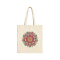 Turquoise & Pink Mandala Cotton Canvas Tote Bag — Vibrant Floral Shopper