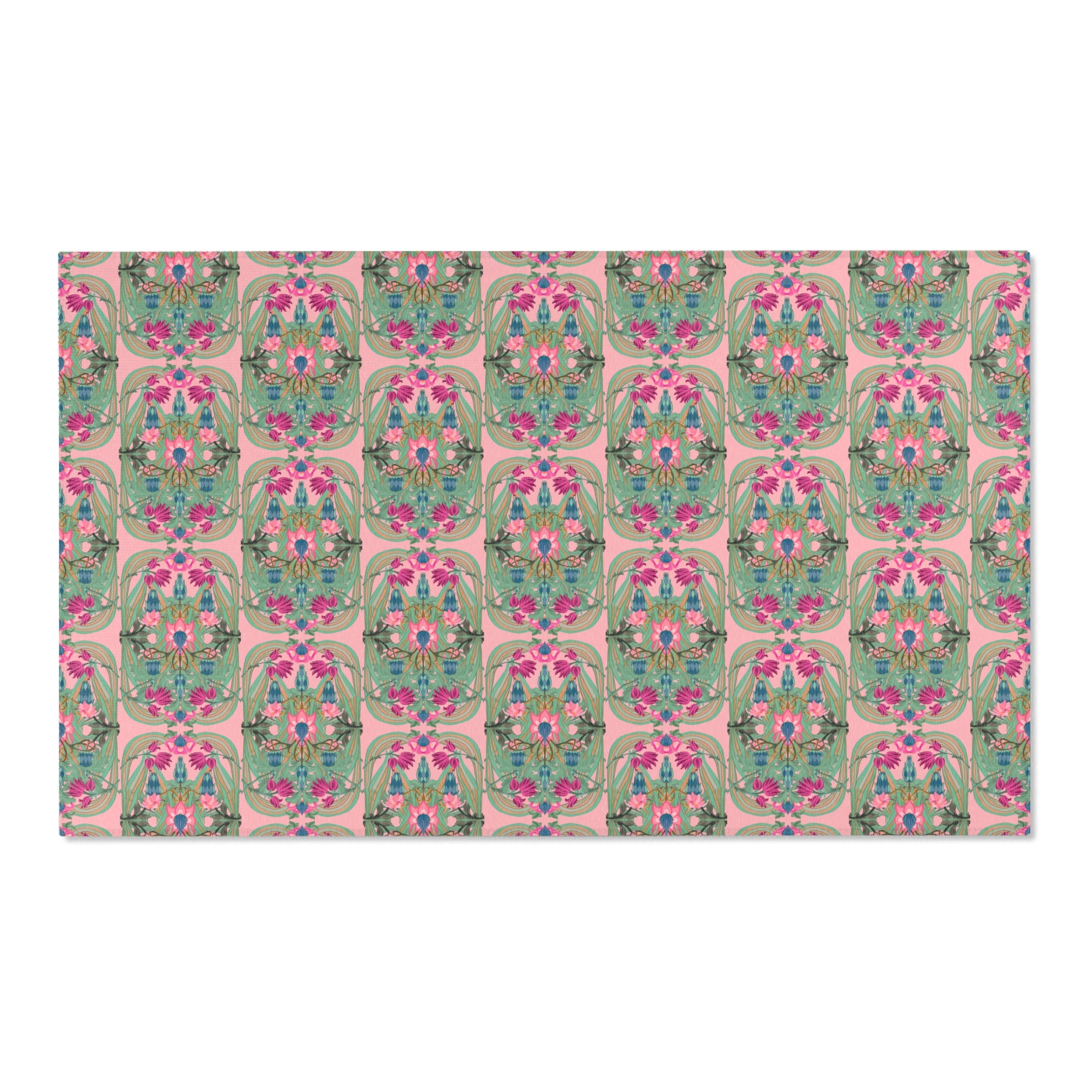 Boho Art Deco Antique Pink Area Rug — Distressed Ornamental Accent Rug