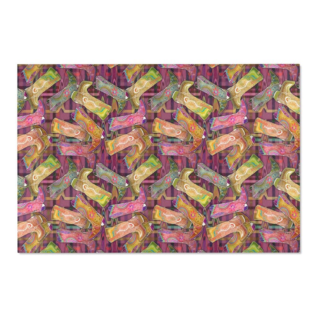 Lets Go Glamping Cowgirl Boots Area Rug — Distressed Ornamental Accent Rug for She Sheds, Bedrooms & Office