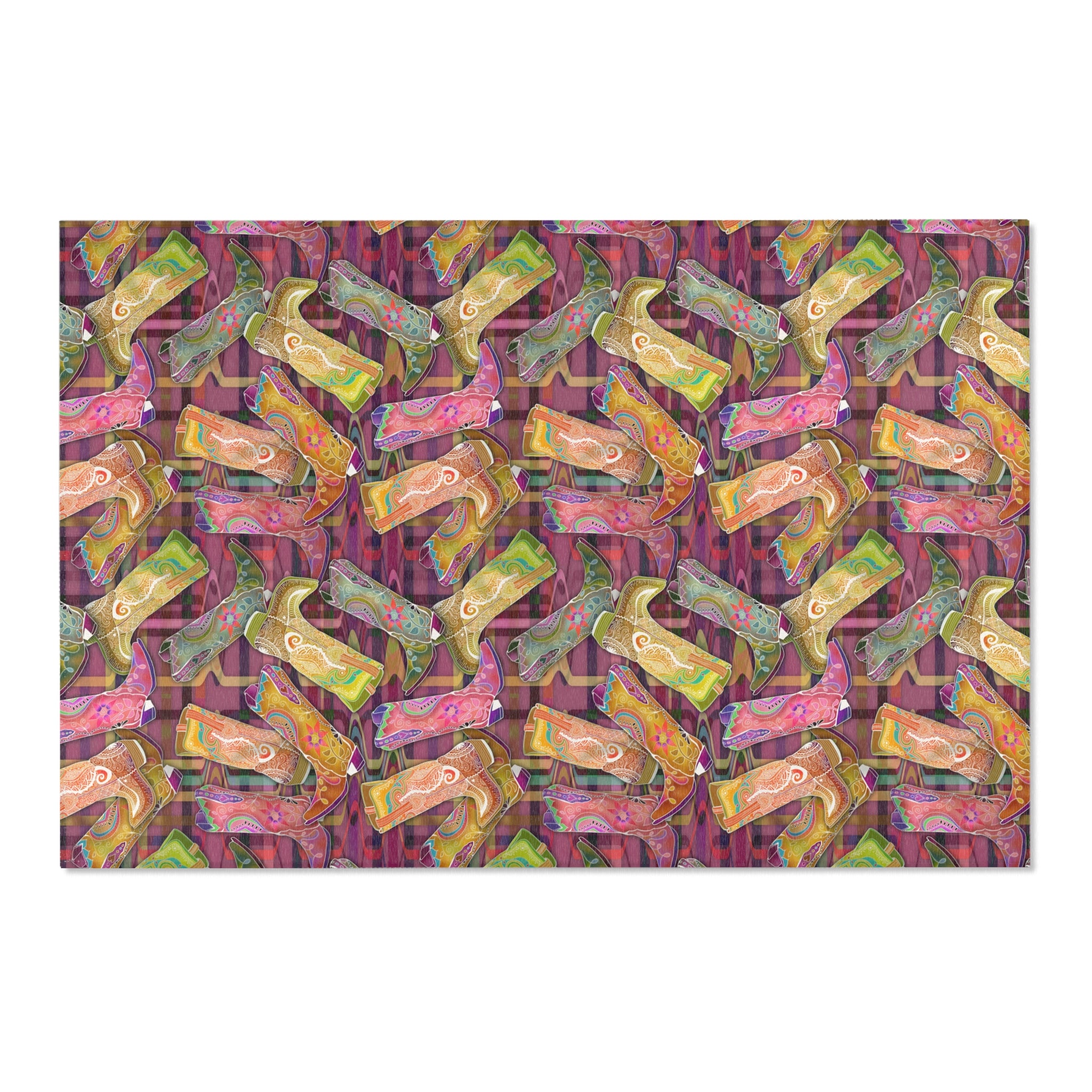 Lets Go Glamping Cowgirl Boots Area Rug — Distressed Ornamental Accent Rug for She Sheds, Bedrooms & Office