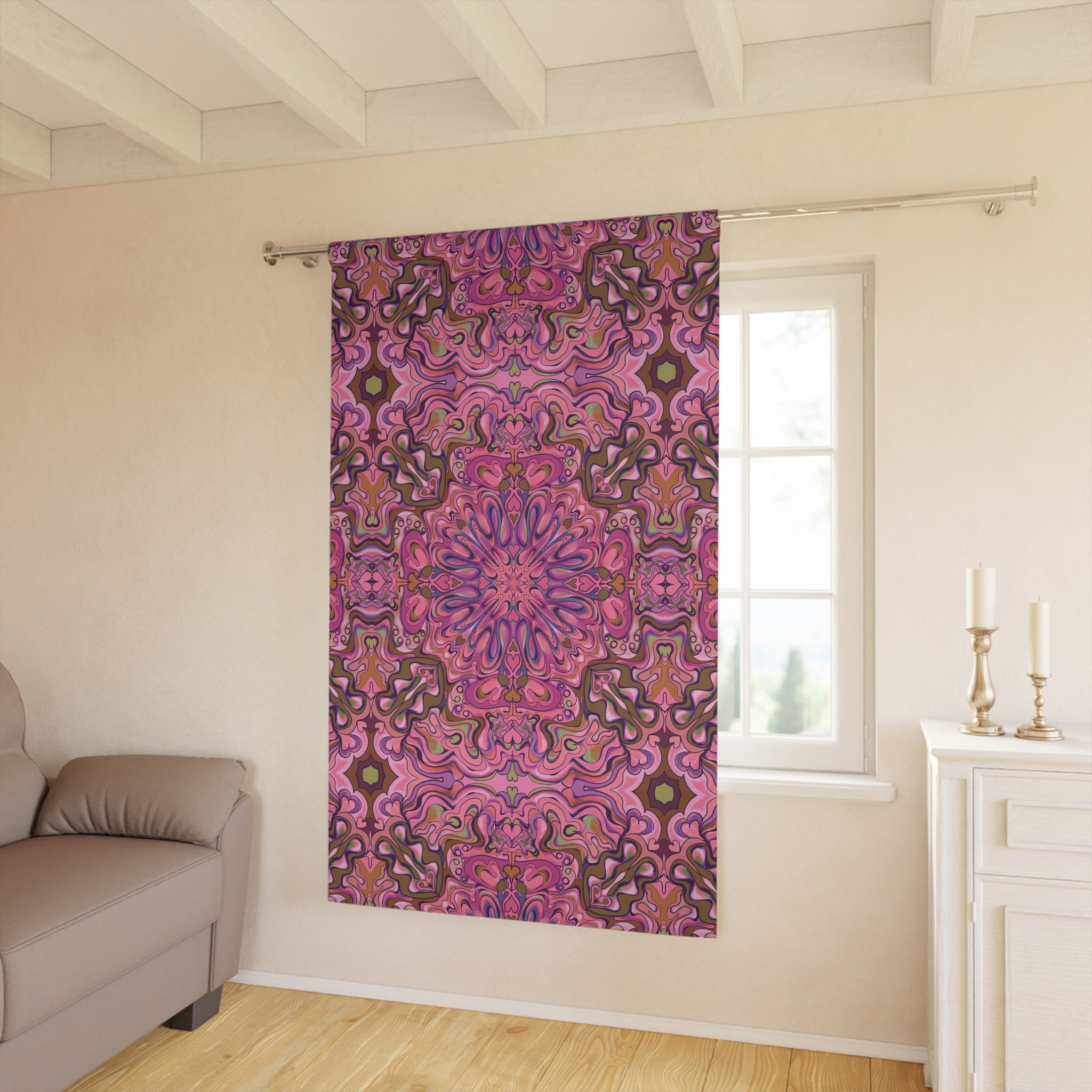 Mod Boho Dreams Blackout Curtain — in Magentas and Sepia (50×84", Single Panel)