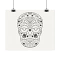 Sugar Skull Line Art Poster — Textured Watercolor Matte Print