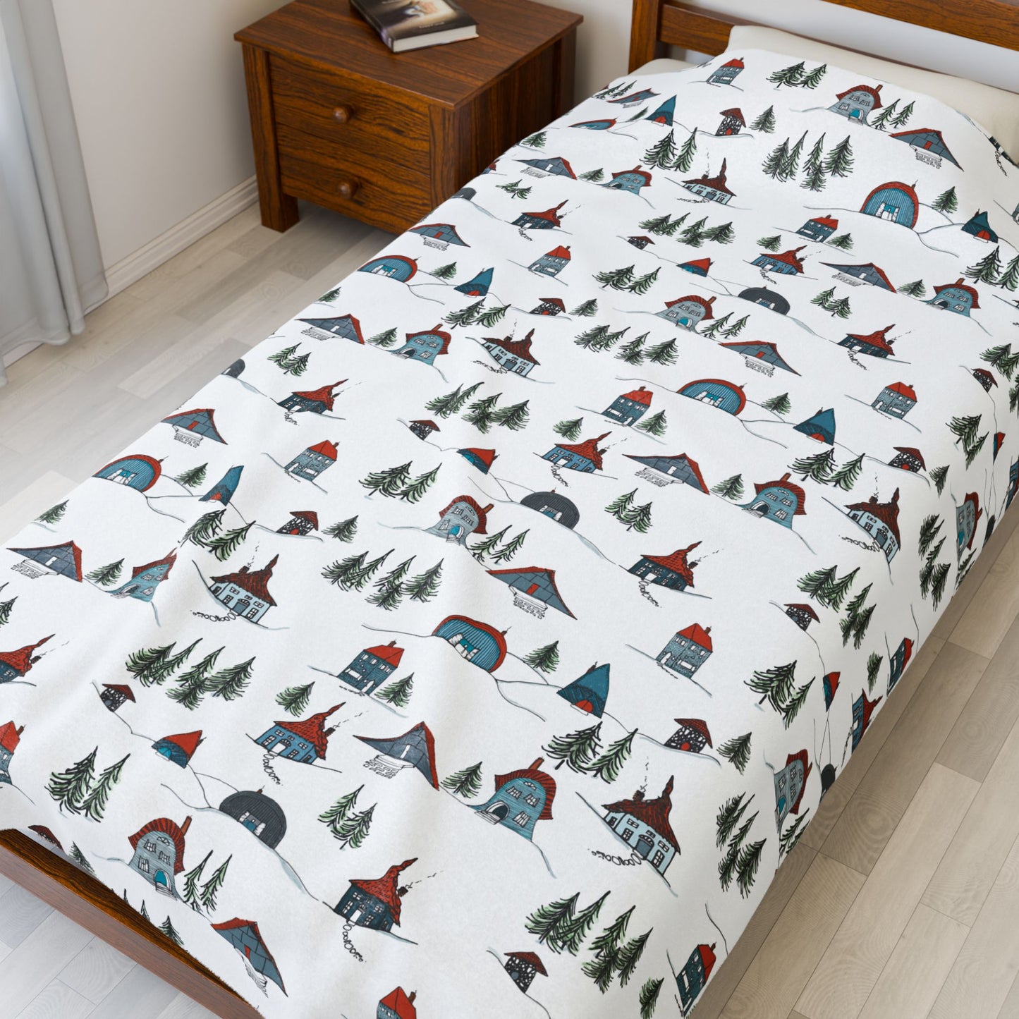 🏔️✨ Chalet Ski Cabins – Winter Wonderland Velveteen Plush Blanket