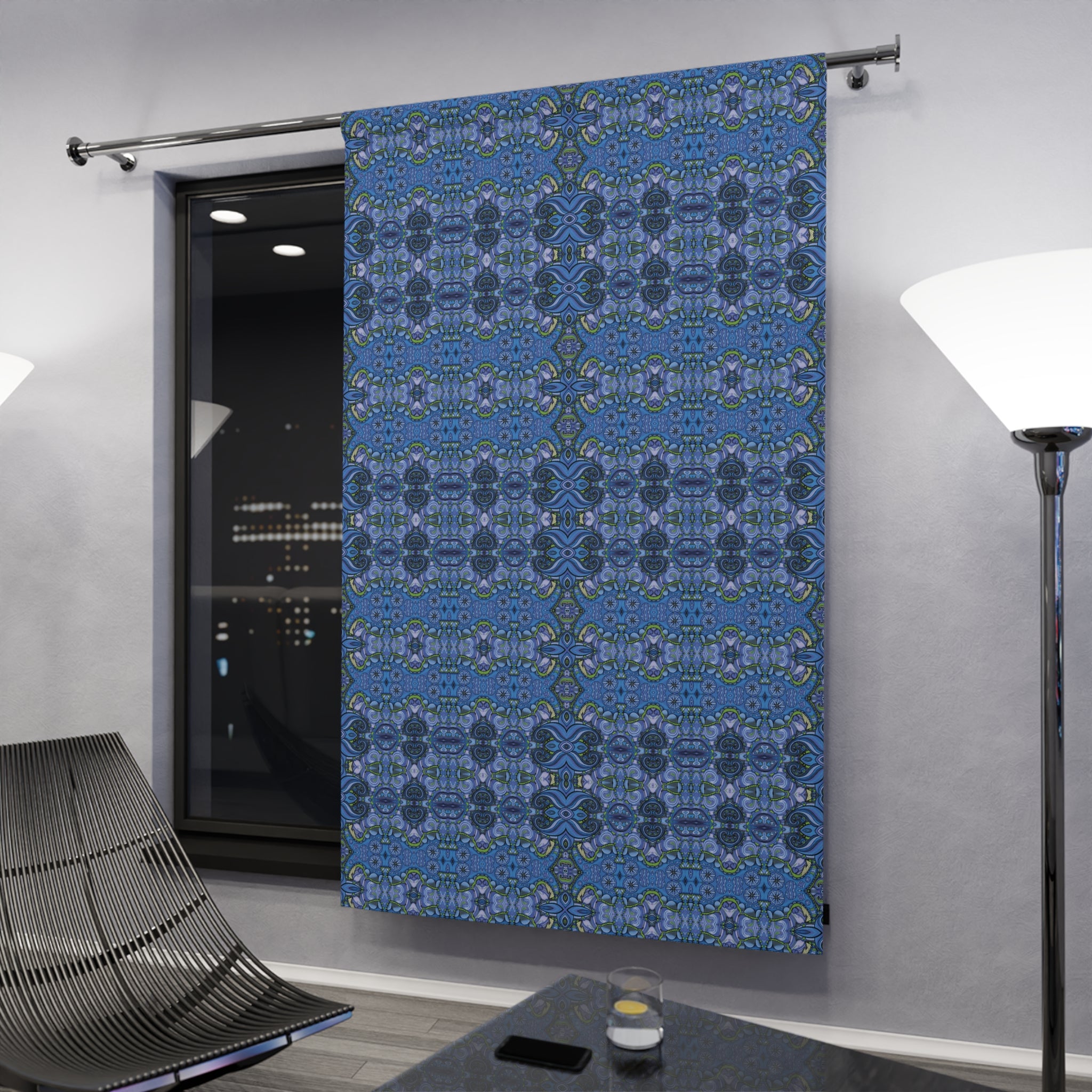 Boho Paisley Blackout Curtain — Deep Sky Blue (50×84", Single Panel)