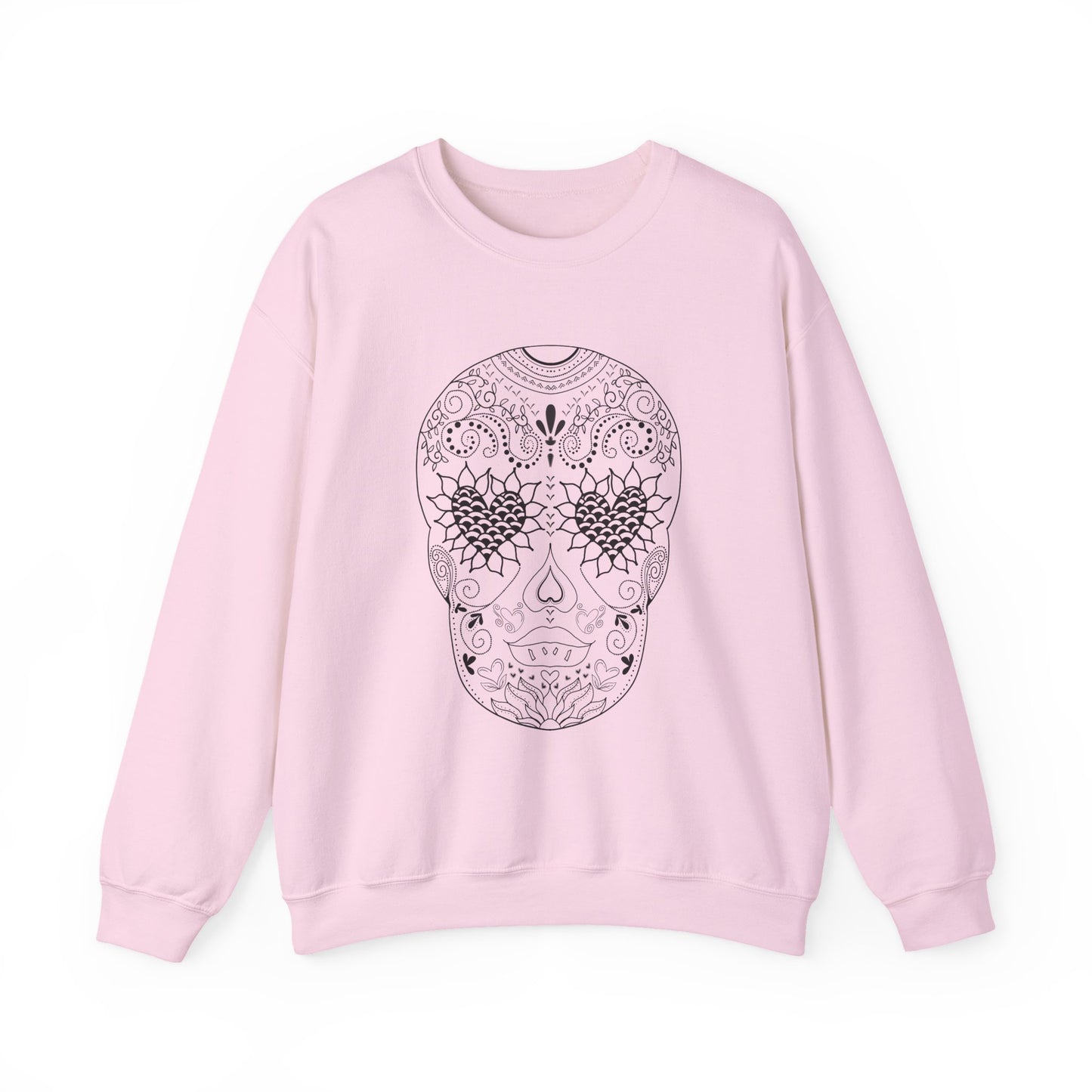 Skull Design Black line original art by Leah Quinn - Unisex Heavy Blend™ Crewneck Sweatshirt Sizes S-5X - Great gifts for the Season