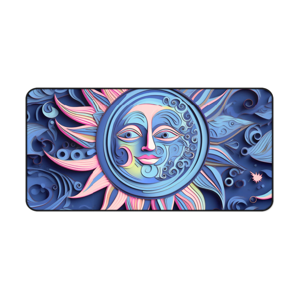 Boho Sun & Moon Sky Blues and Pink Desk Mat — Celestial Extra Large Mouse Pad-Desk Mat
