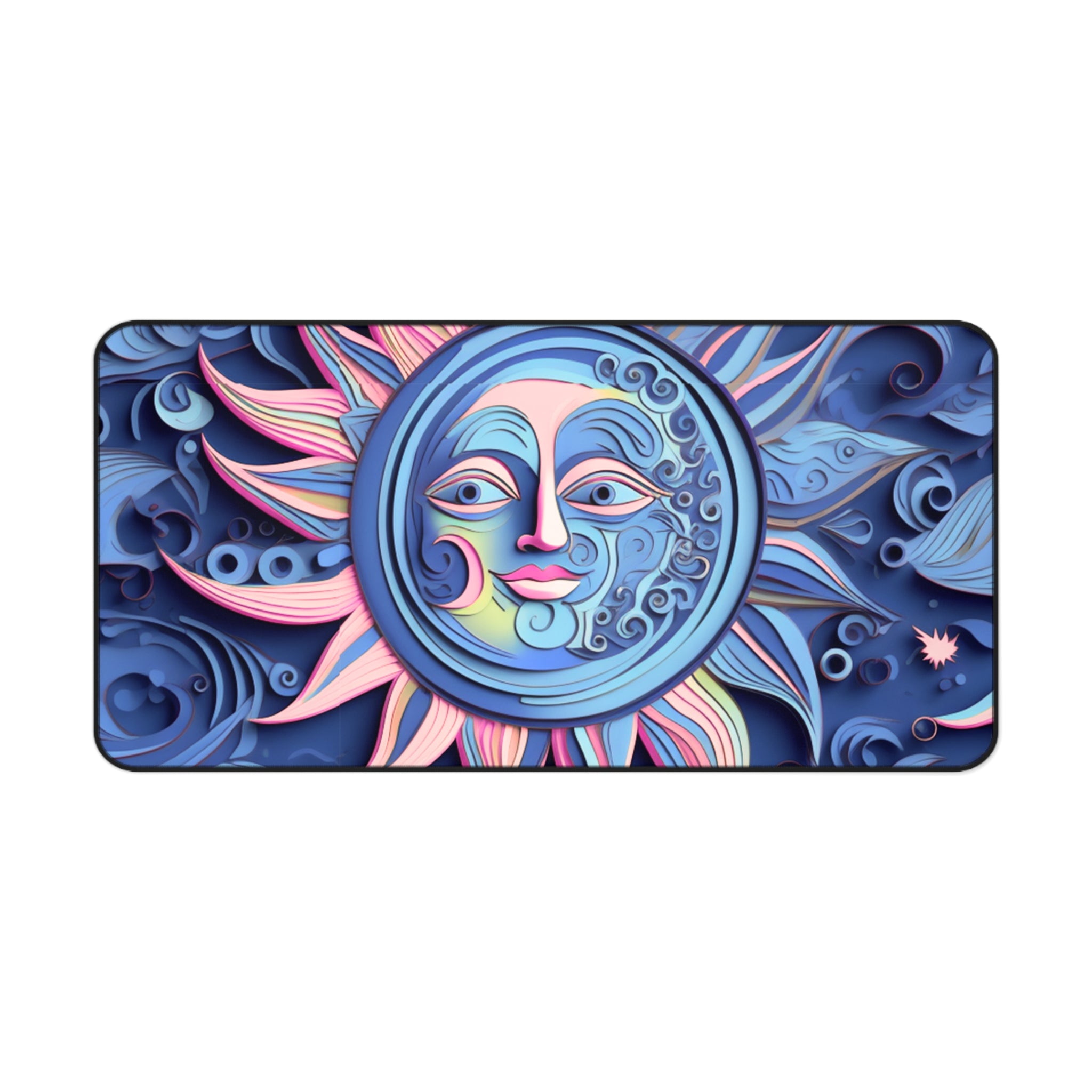 Boho Sun & Moon Sky Blues and Pink Desk Mat — Celestial Extra Large Mouse Pad-Desk Mat
