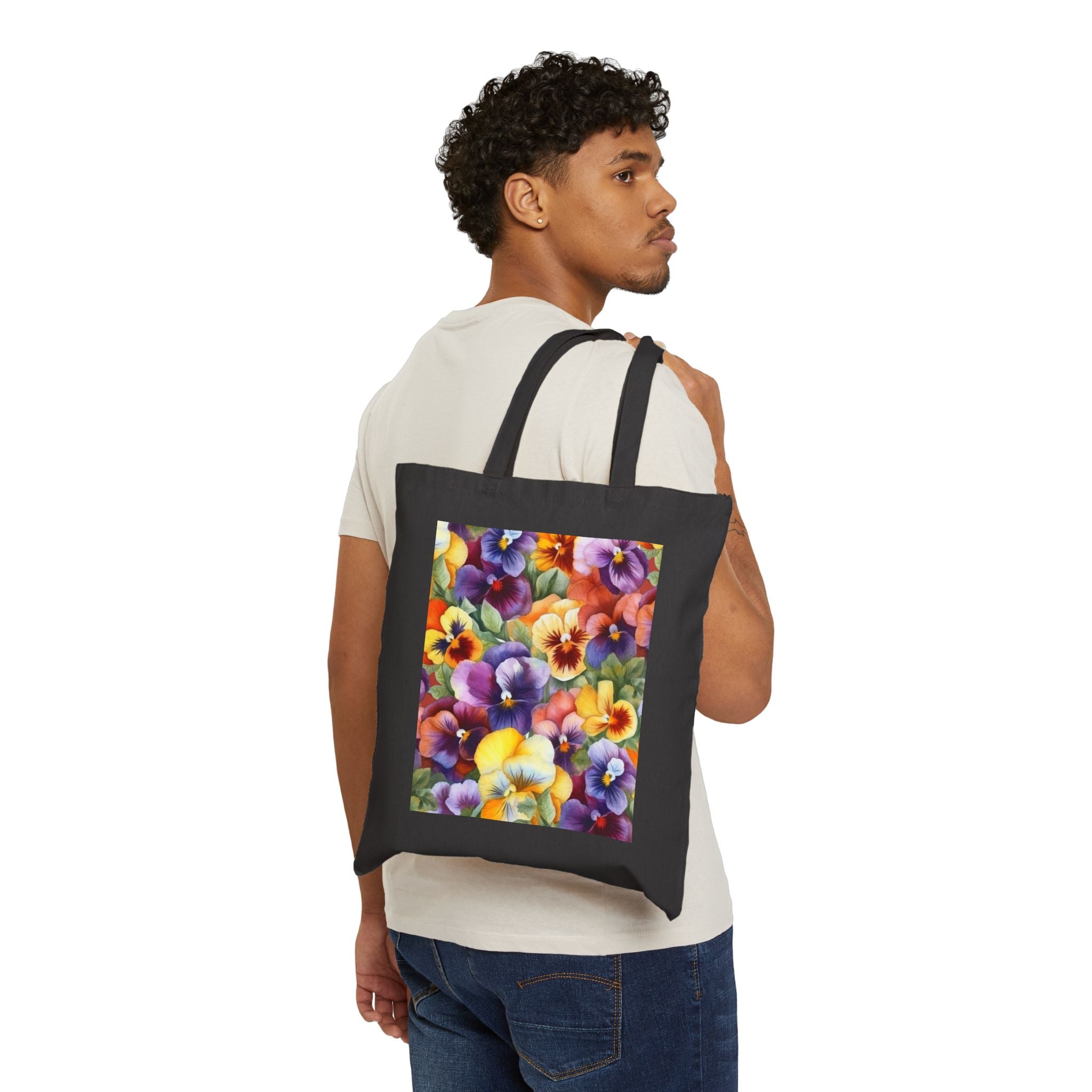 Spring Pansies Canvas Tote Bag — Vibrant Floral Cotton Shopper
