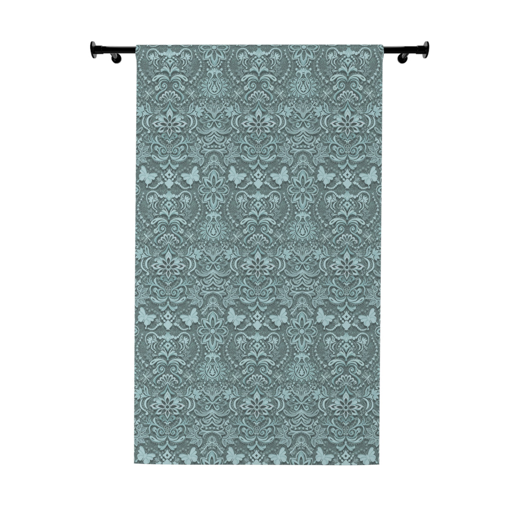 Vintage Brocade Deep Teal Blackout Curtain – Floral Single Panel 50x84"