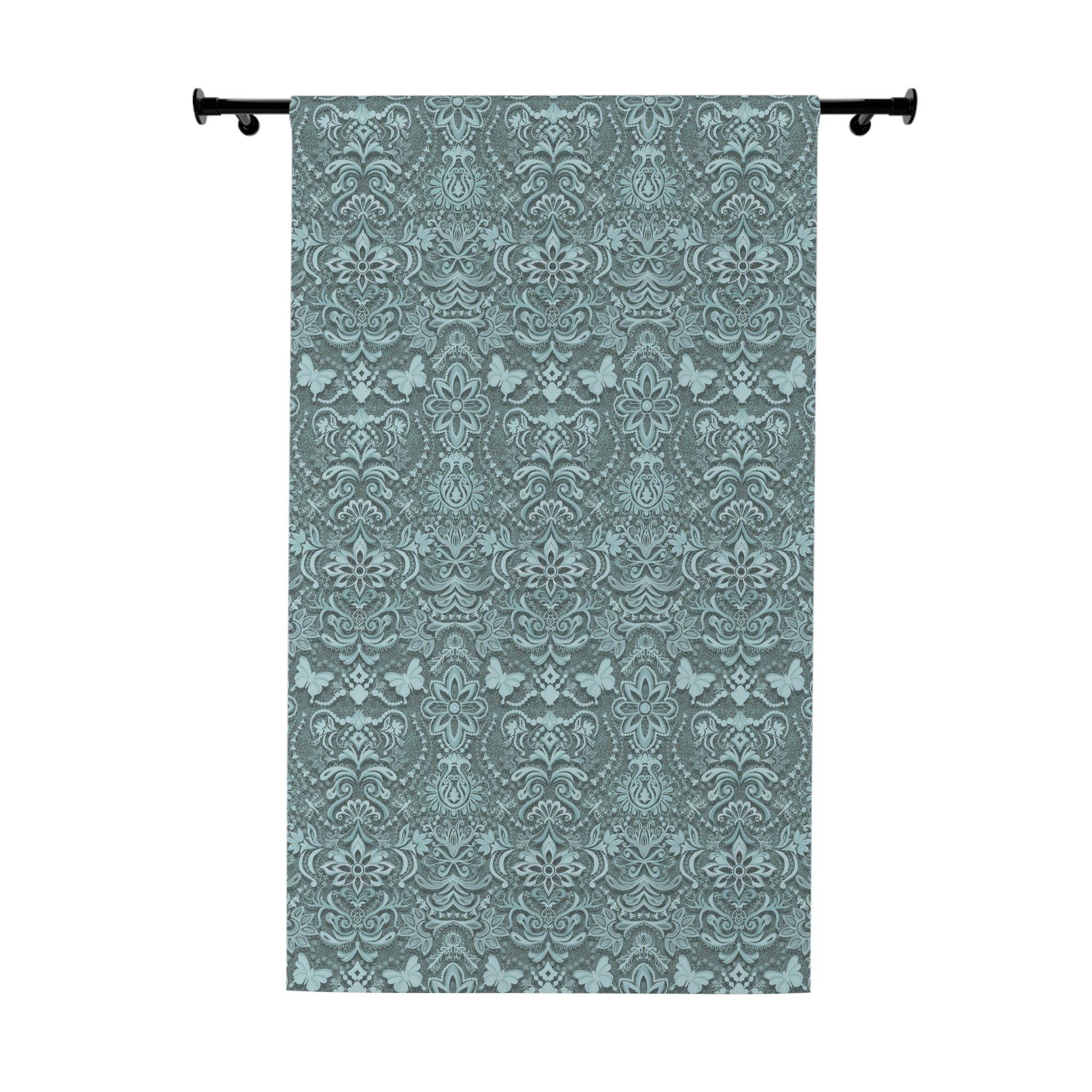 Vintage Brocade Deep Teal Blackout Curtain – Floral Single Panel 50x84"