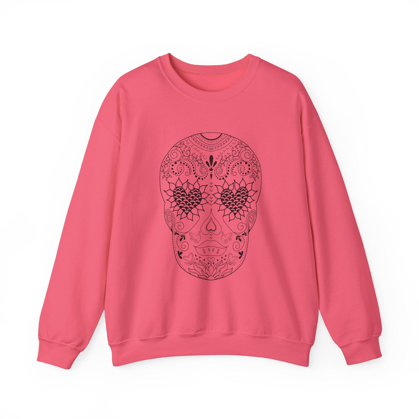 Skull Design Black line original art by Leah Quinn - Unisex Heavy Blend™ Crewneck Sweatshirt Sizes S-5X - Great gifts for the Season