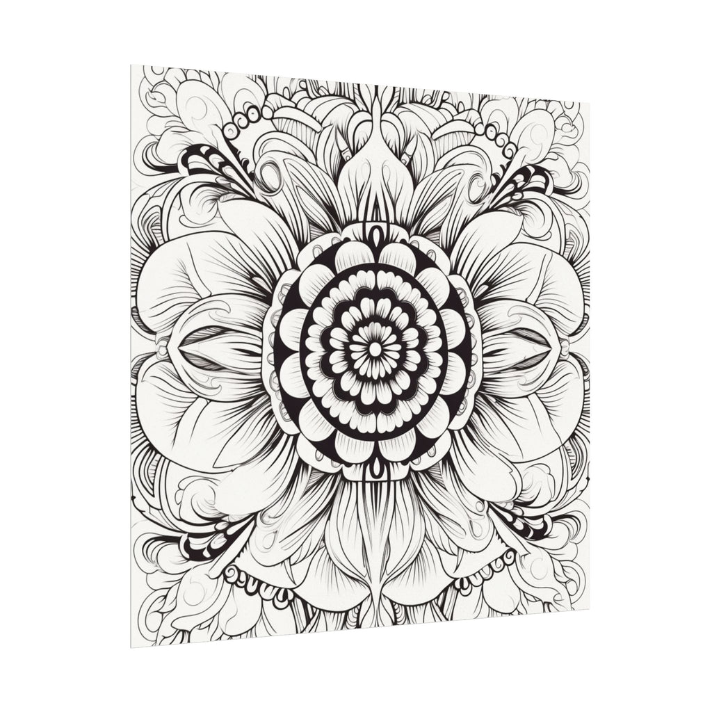 Boho Flower Coloring Poster — Textured Watercolor Matte Print 24x24inch
