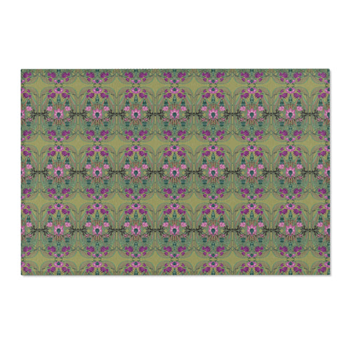 Boho Art Deco Moss & Purple Area Rug — Distressed Ornamental Accent Rug