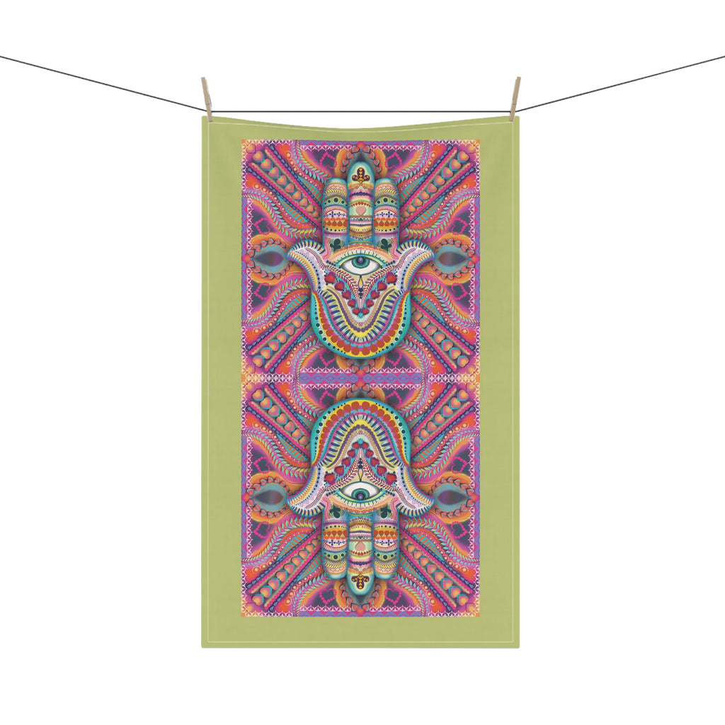Hamsa Kitchen Tea Towel — 'Protects from Evil Eye' Dish Towel (Hamsa Number 3 Design) in my Hamsa Home Decor Collection