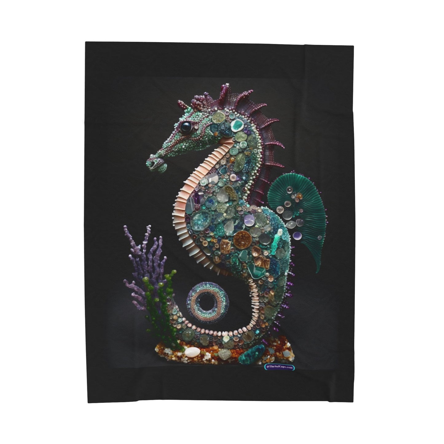 Seahorse Crystal Mosaic Art Velveteen Plush Blanket – Cozy Ocean-Inspired Throw