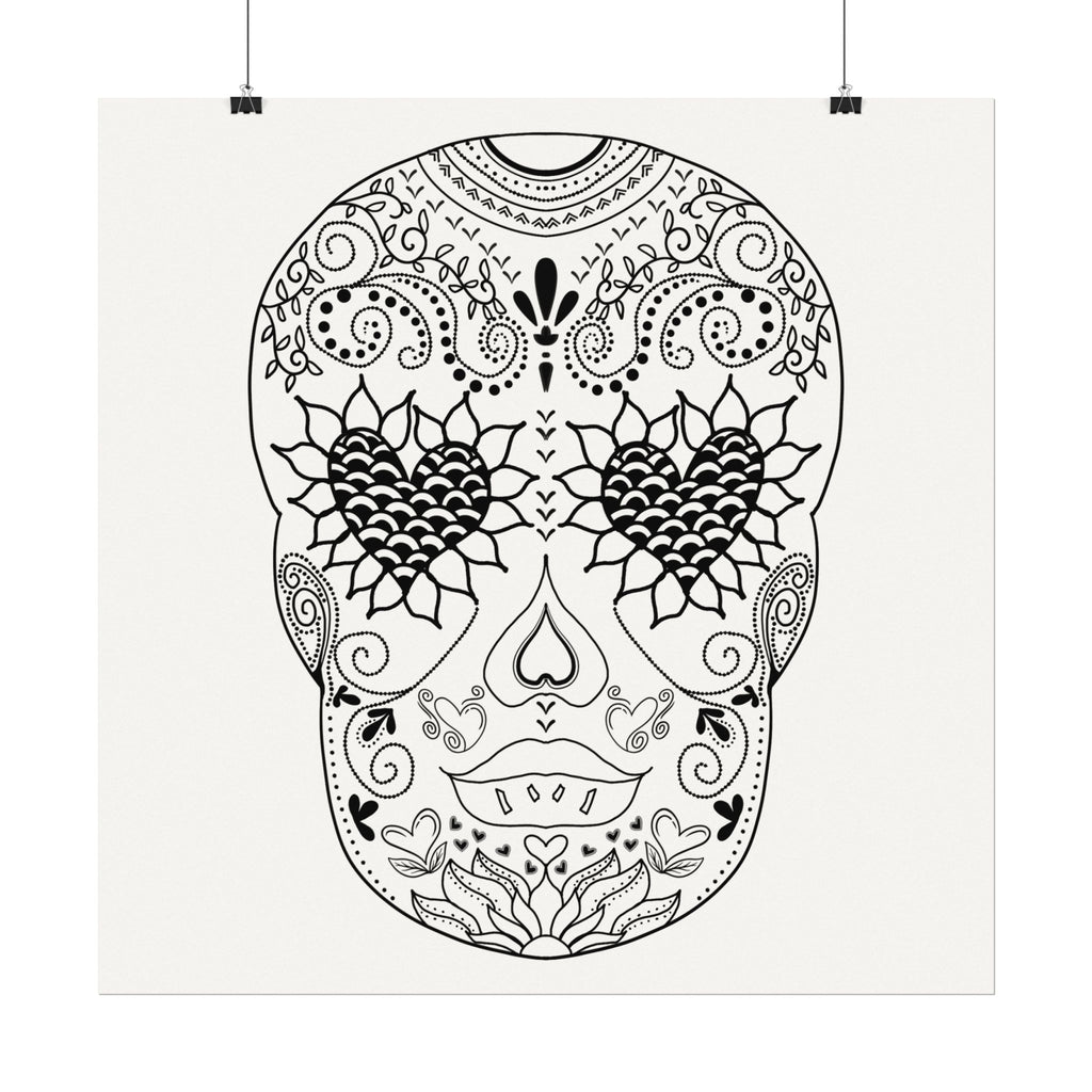 Sugar Skull Day of the Dead Number 3 Coloring Poster on Fine Textured Watercolor Matte Print - Make Your Coloring Pages Stand Out!