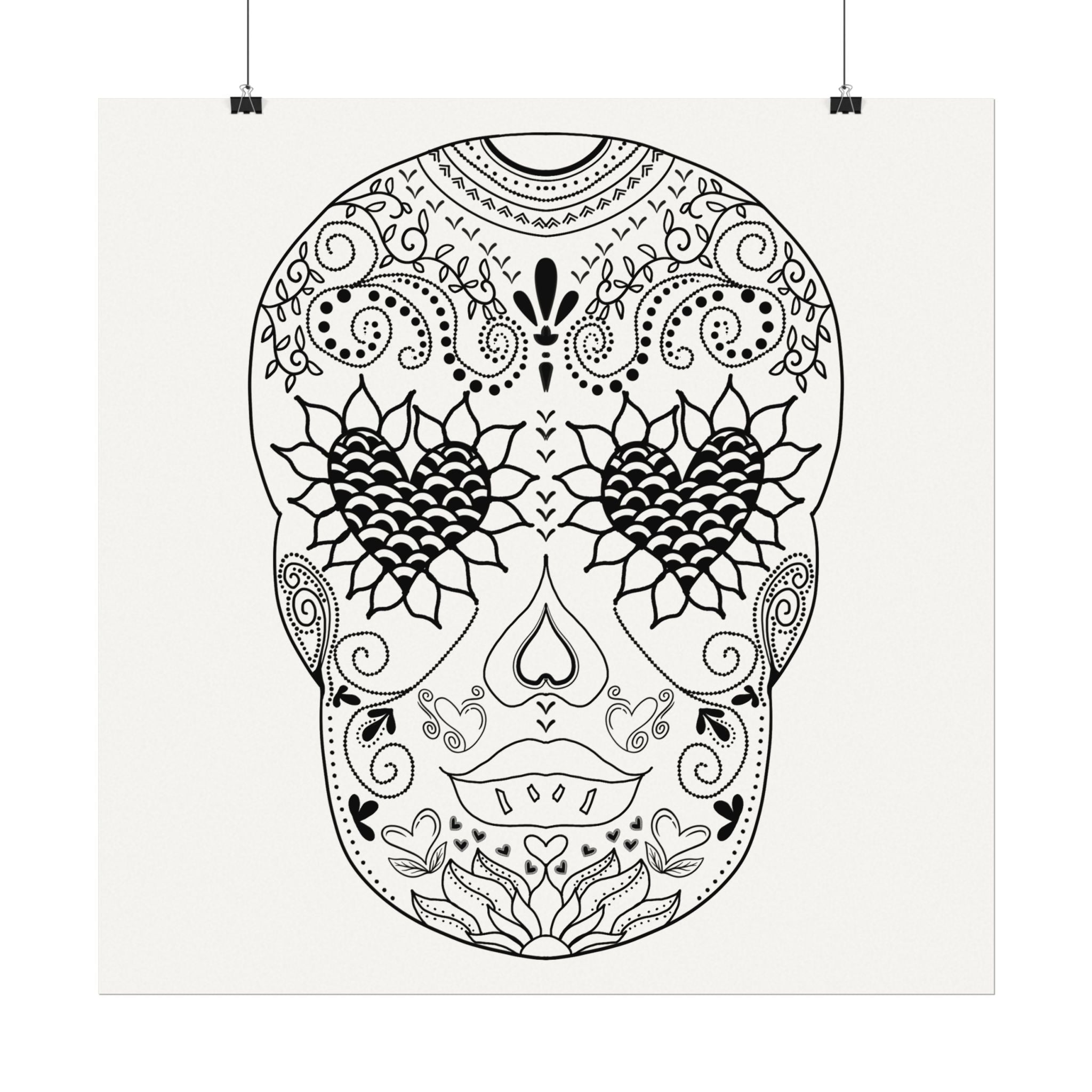Sugar Skull Day of the Dead Number 3 Coloring Poster on Fine Textured Watercolor Matte Print - Make Your Coloring Pages Stand Out!