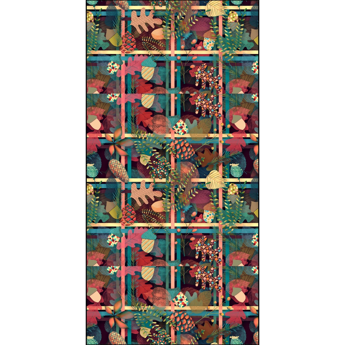 Colorful Autumn Leaves 'Plaid' Seamless Pattern in Cotton Pima Fabric by Leah Quinn Design