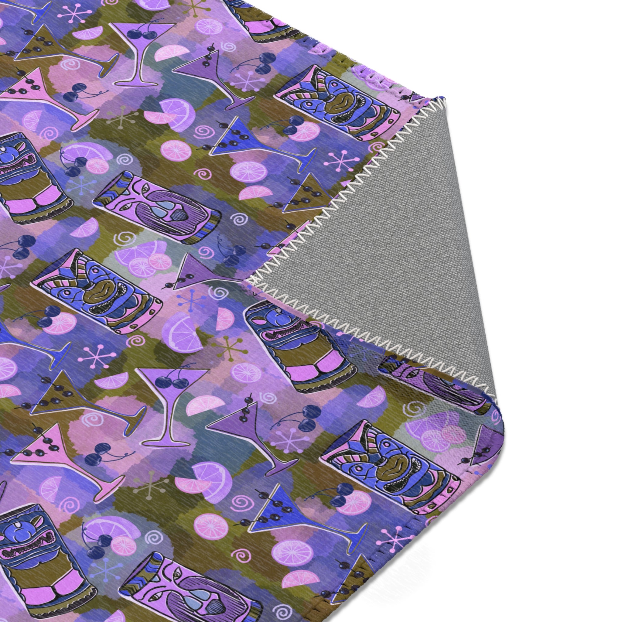 Kitschy Tiki Grape Area Rug — Distressed Ornamental Accent Rug for Living Room, She-Sheds & Man Caves