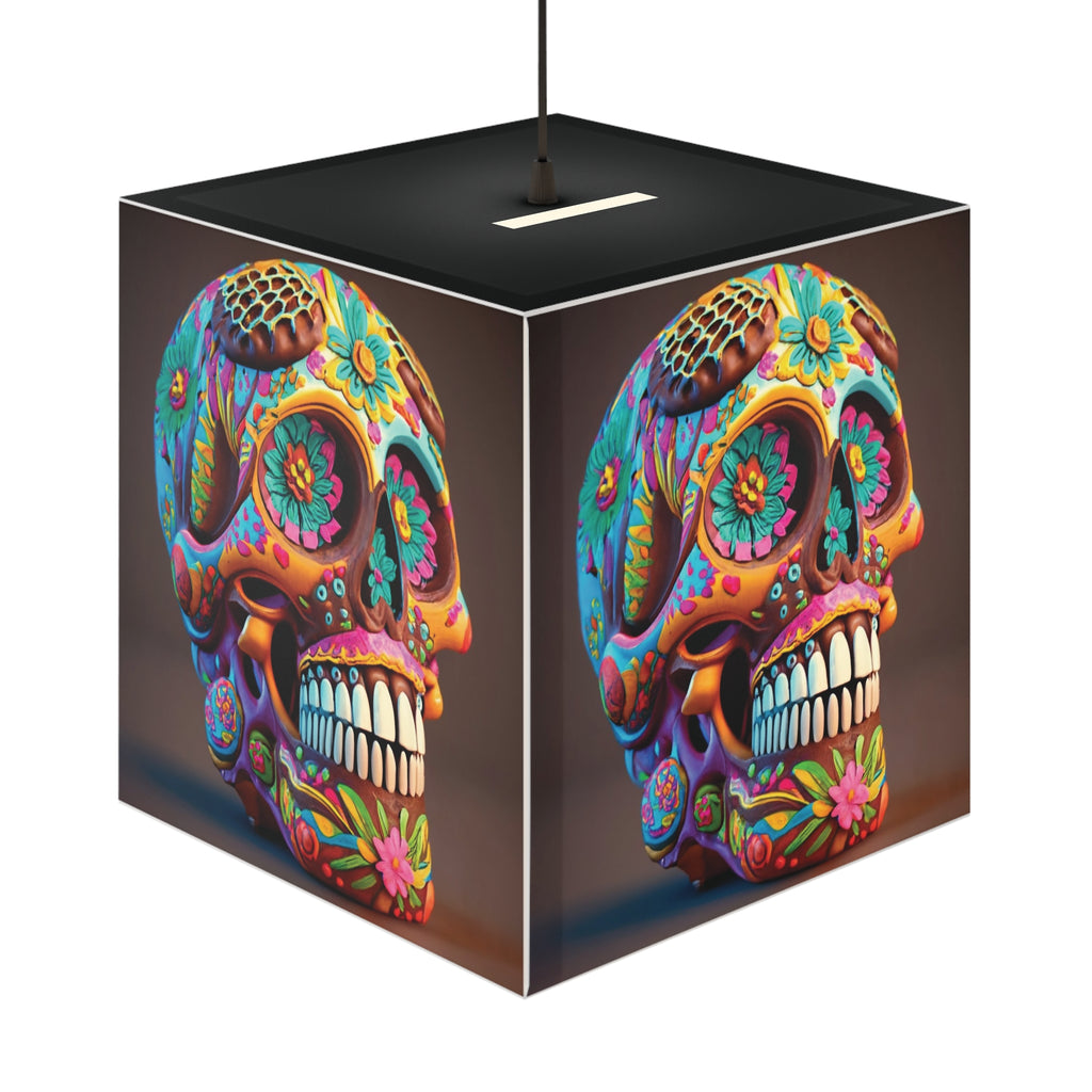 Colorful Skull Light Cube Lamp, Boho Decor, Unique Home Accents, Day of the Dead, Festival Lighting, Artistic Gift Idea