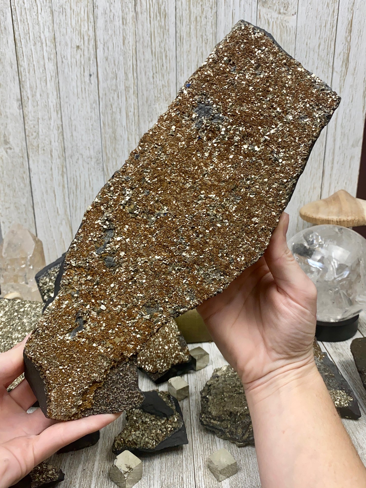Pyrite on Shungite Raw Layered Plate | Brazil