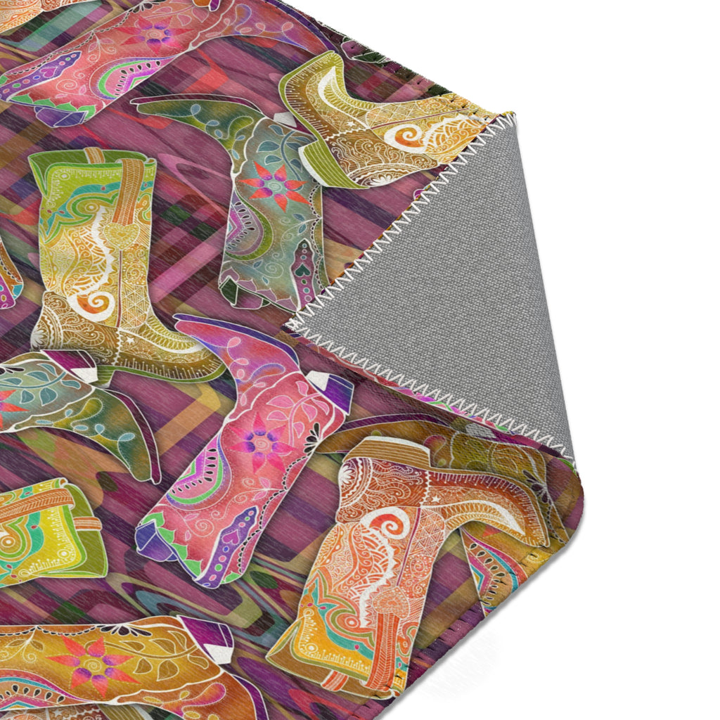 Lets Go Glamping Cowgirl Boots Area Rug — Distressed Ornamental Accent Rug for She Sheds, Bedrooms & Office