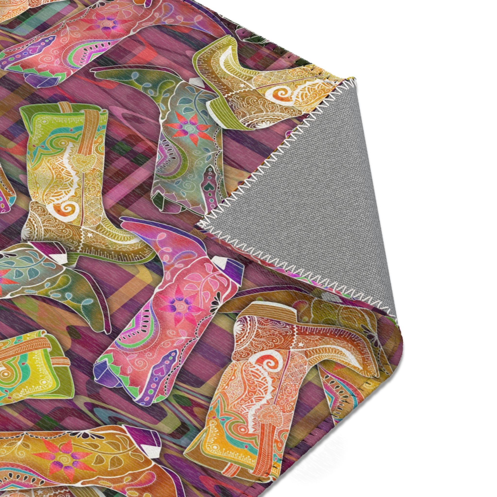 Lets Go Glamping Cowgirl Boots Area Rug — Distressed Ornamental Accent Rug for She Sheds, Bedrooms & Office