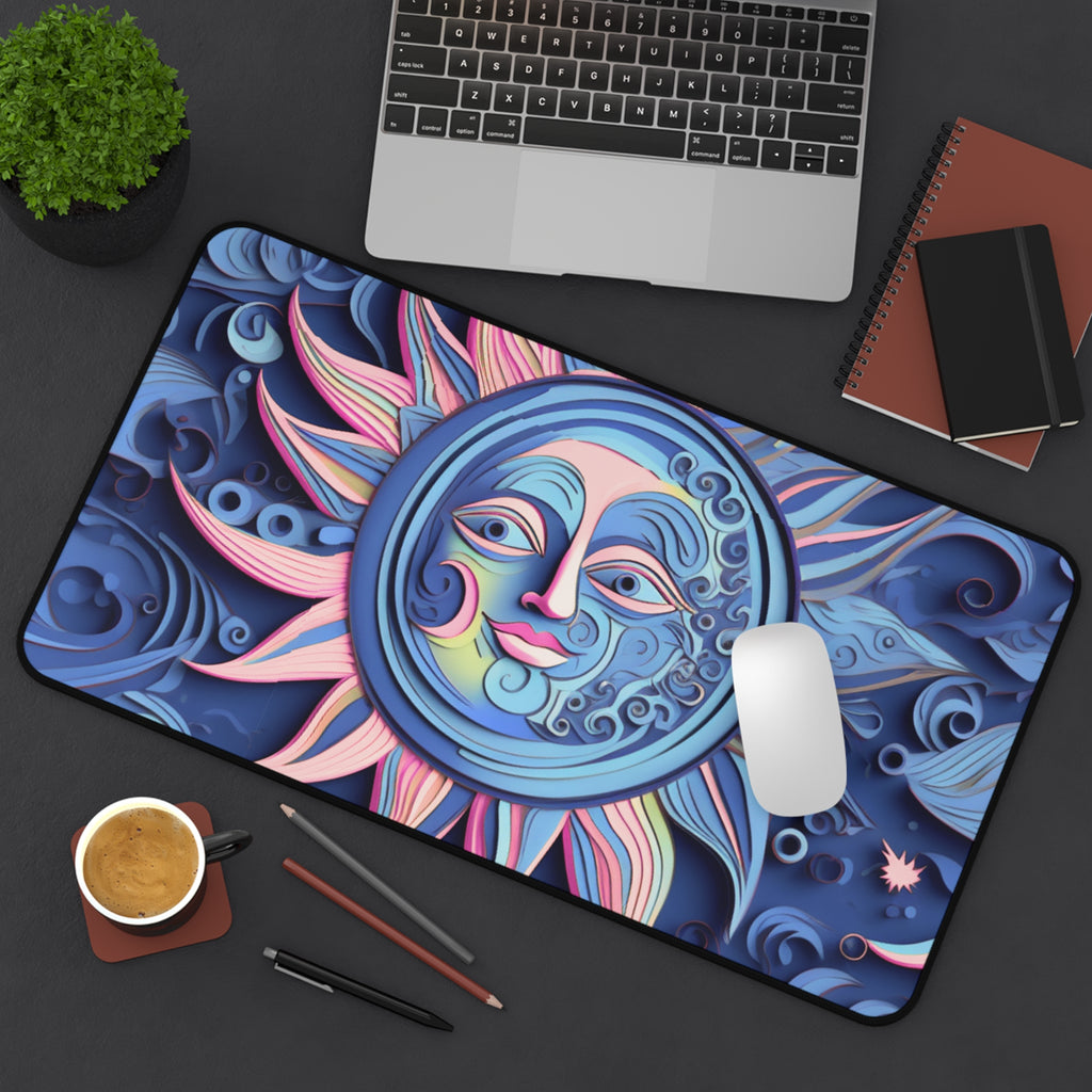 Boho Sun & Moon Sky Blues and Pink Desk Mat — Celestial Extra Large Mouse Pad-Desk Mat