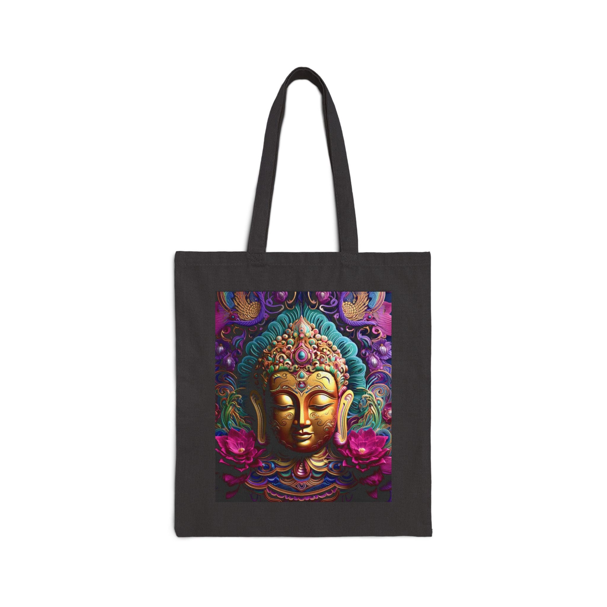 Buddha Canvas Tote Bag — Vibrant Golden Buddha Art Eco-Friendly Cotton Shopper