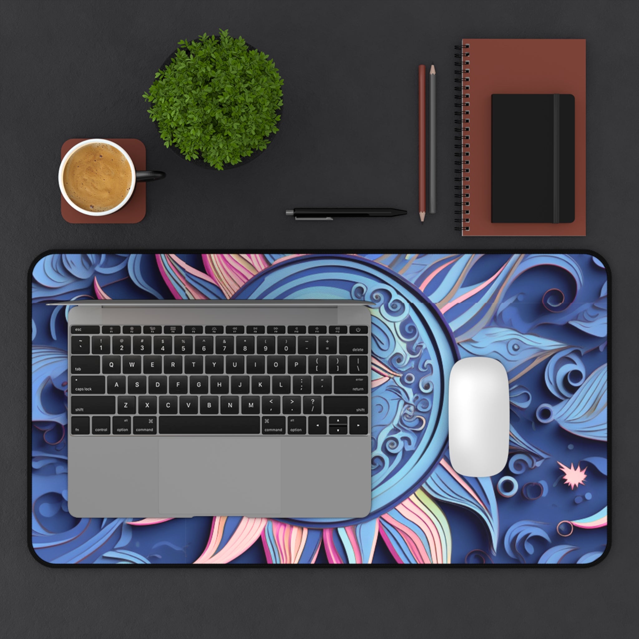 Boho Sun & Moon Sky Blues and Pink Desk Mat — Celestial Extra Large Mouse Pad-Desk Mat