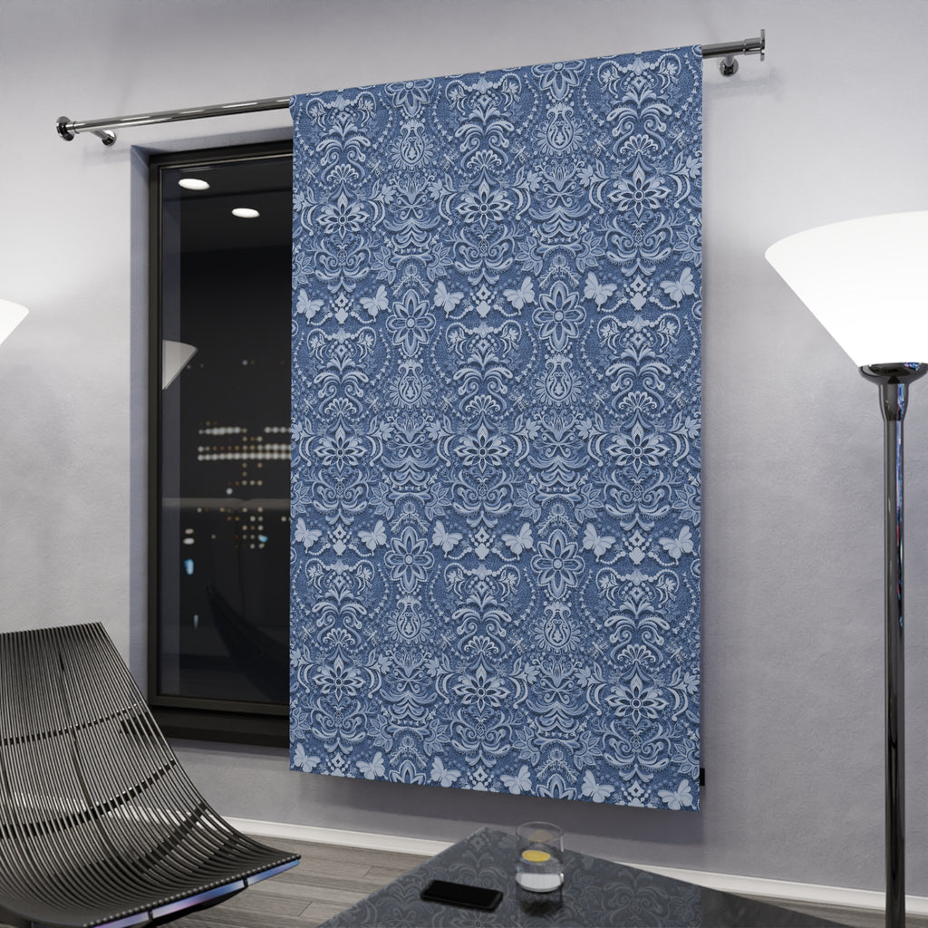 Vintage Brocade Blue Blackout Curtain – Floral Single Panel 50x84"