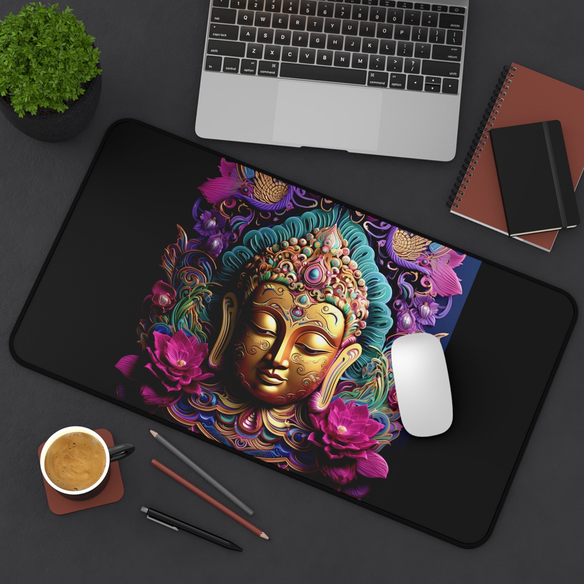 Tibetan Buddha Boho Design Desk Mat — Celestial Extra Large Mouse Pad-Desk Mat